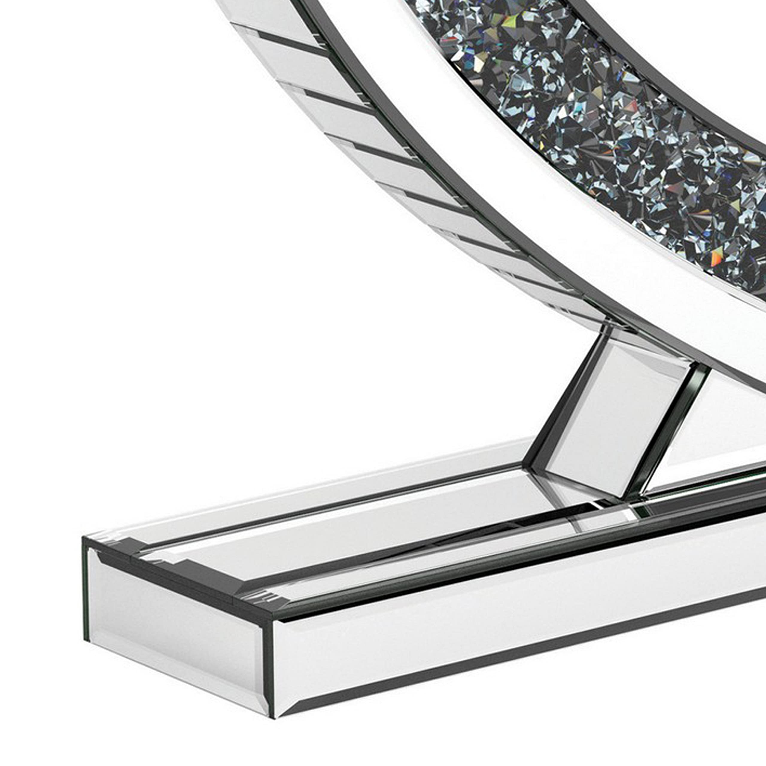 Benjara Theo 20 Inch Modern Vanity Table Mirror with Heart Design & Crystal Trim - Silver Glass Mirror for Dressing Table, Bedroom, Bathroom & Makeup Station