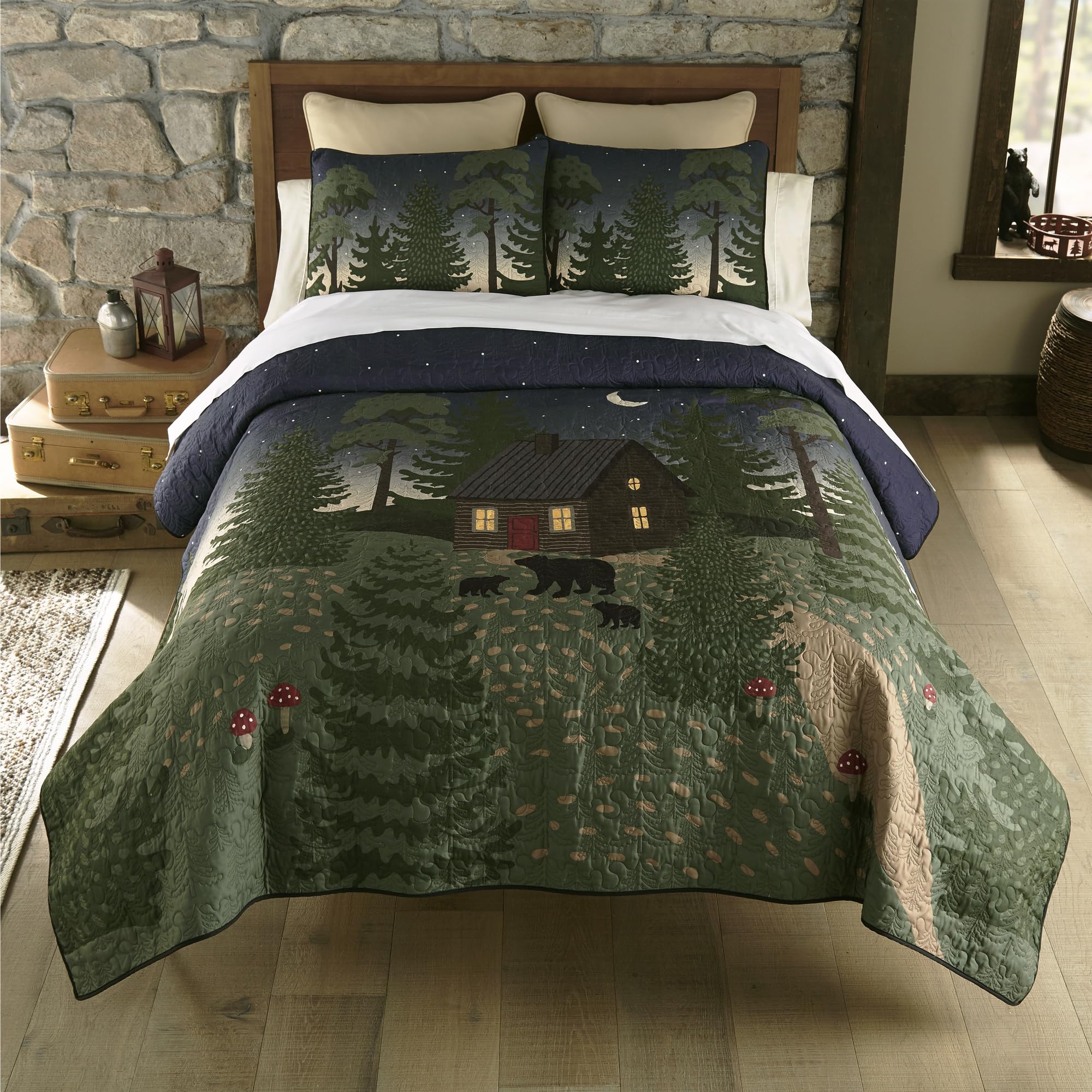 Donna Sharp King Bedding Set - 3 Piece Bear Cottage Lodge Quilt Set with King Quilt & 2 Pillow Shams - Machine Washable - Cozy Lodge Style Bedroom Decor for Cabin, Farmhouse or Rustic Home