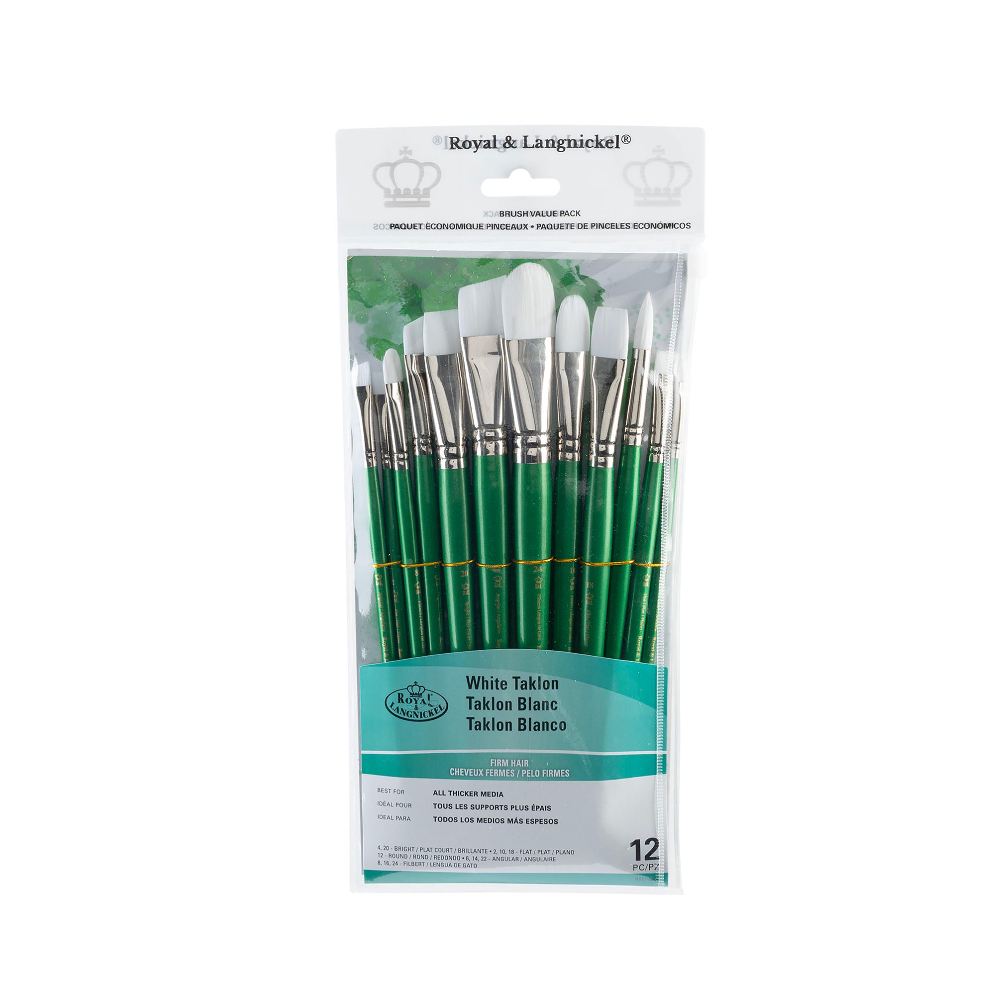 12 Pack White Taklon Paint Brushes - Bright & Filbert for Acrylic, Watercolor & Oil Painting - Professional Artist & DIY Craft Supplies