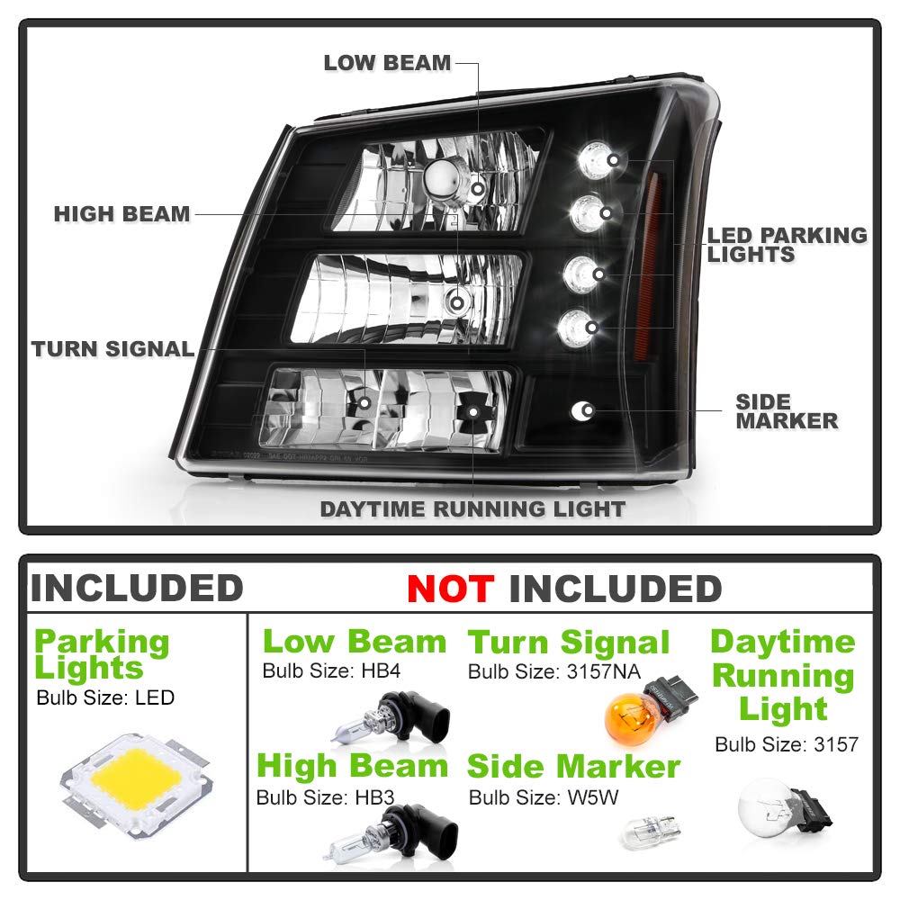 ACANII Black LED Headlights & Bumper Lights Conversion Kit for 2003-2006 Chevy Silverado 1500/2500/3500 & Avalanche - 1-Piece Pair - Upgrade Your Truck Lighting for Night Driving & Off-Road Adventures