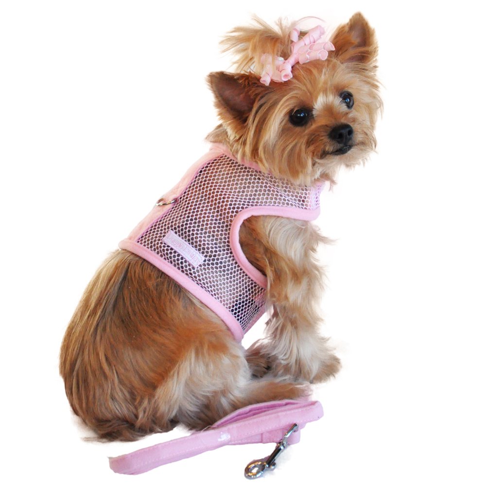 DOGGIE DESIGN Cool Mesh Dog Harness for Small Dogs - Breathable Soft Adjustable Vest, Solid Pink - Perfect for Walking, Running, Hiking & Outdoor Adventures