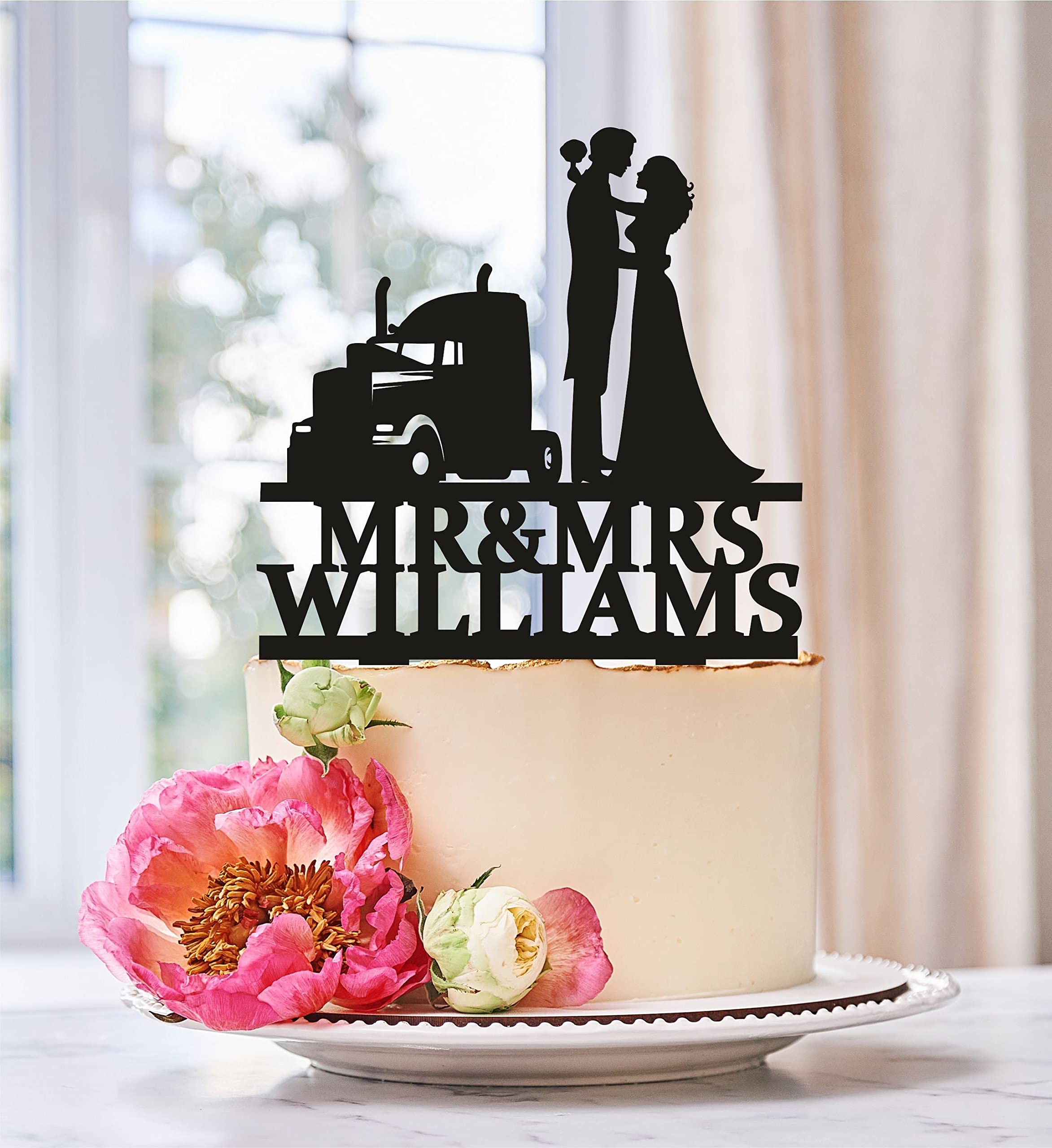 Custom Trucker Wedding Cake Toppers - Mr & Mrs Cake Topper for Truck Drivers | Unique Driver-Themed Wedding Decor & Anniversary Party Supplies