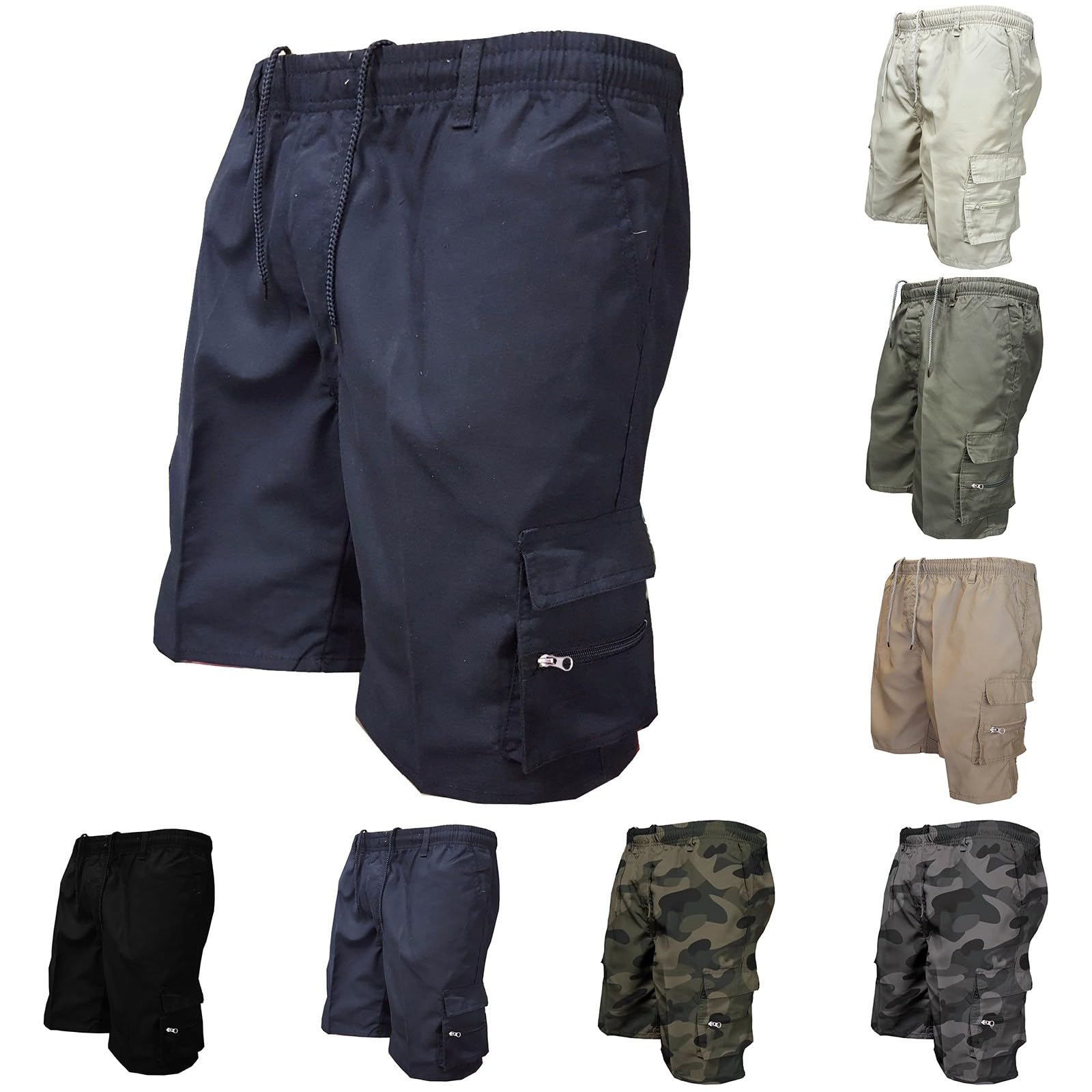 **Men's Cargo Shorts - Relaxed Fit Summer Shorts with Multiple Pockets, Elastic Waist & Drawstring - Plus Size Available - Perfect for Hiking, Travel & Outdoor Activities**