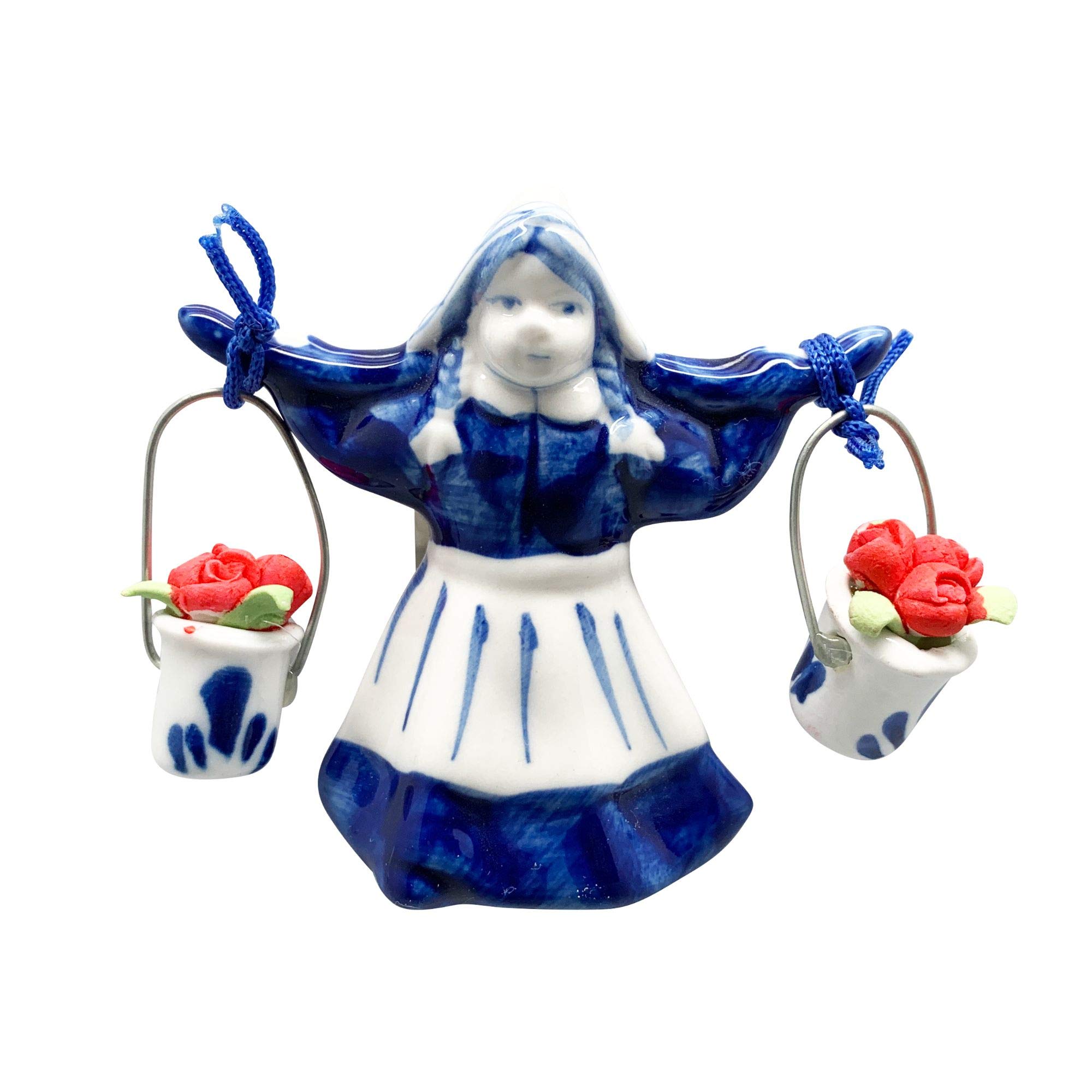 Dutch Delft Girl with Tulips Magnet - Traditional Blue Ceramic Souvenir Gift from Netherlands - Perfect for Fridge, Office Decor & Travel Memories