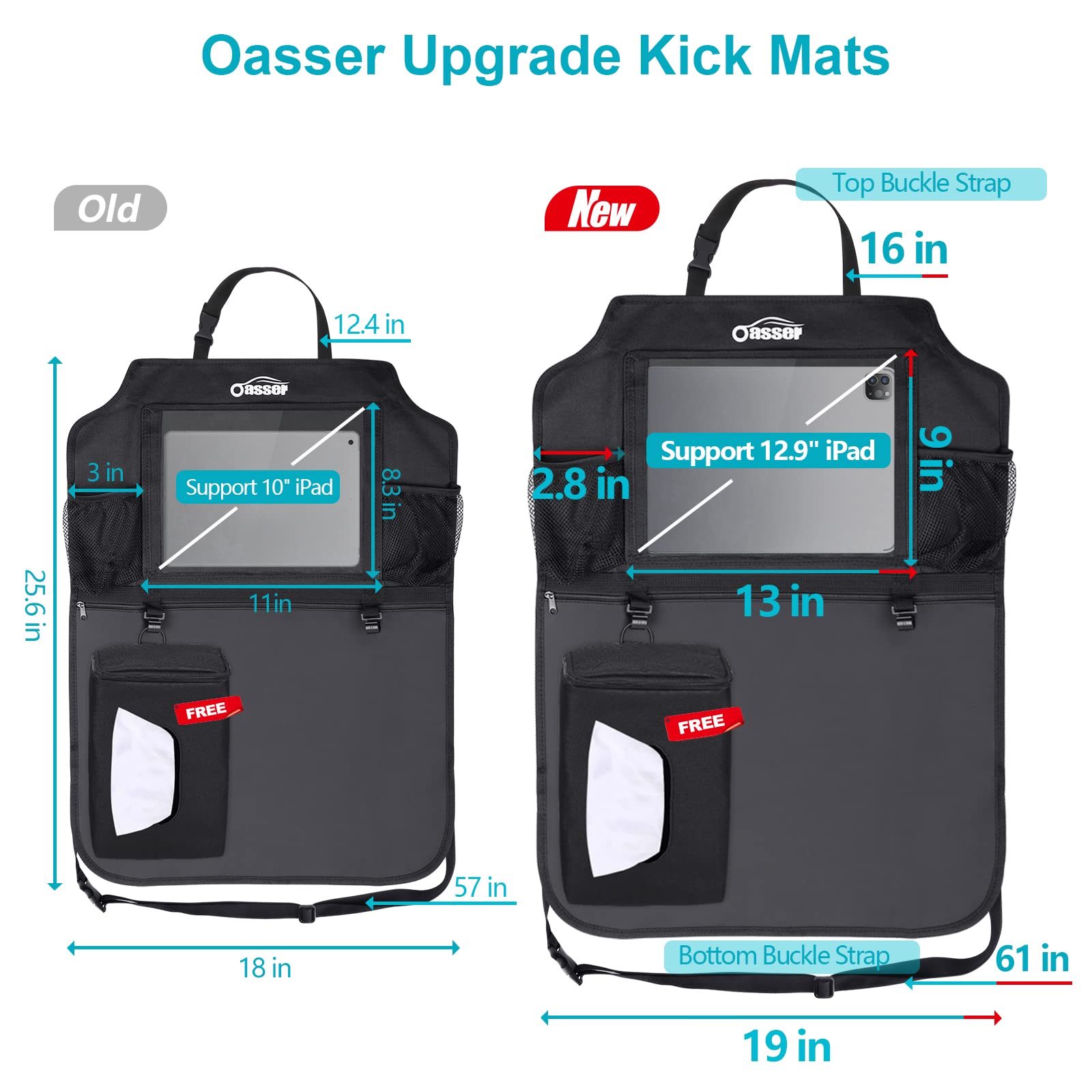 Oasser 2 Pack Kick Mats Car Backseat Protector with 12.9
