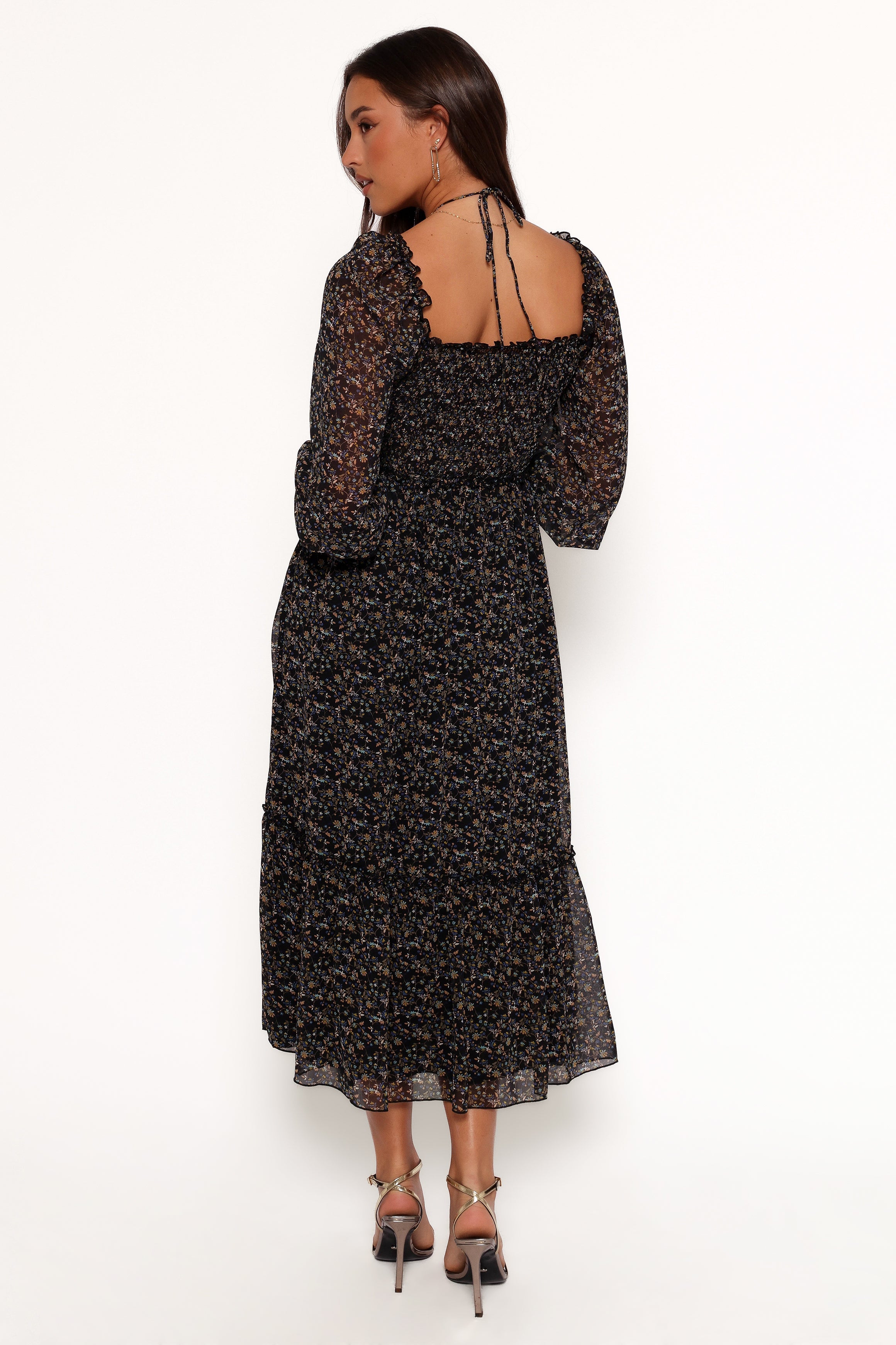 Keziah Women's Long Sleeve Maxi Dress - Navy Blue Ditsy Floral Print Boho Style Dress for Casual Wear, Party & Special Occasions