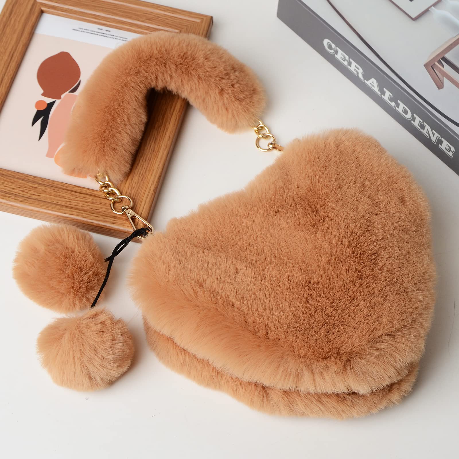 Rejolly Heart Shaped Faux Fur Handbag for Women & Girls - Soft Fluffy Small Shoulder Bag Clutch Purse - Perfect for Parties, Dates & Everyday Use