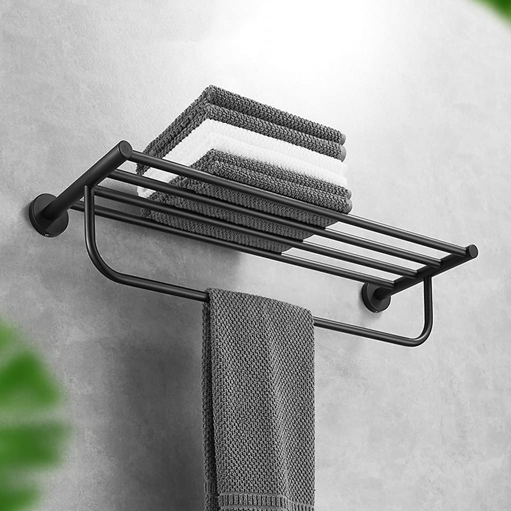 Premium Black Wall Mounted Double Rail Towel Rack - 60CM Durable Bathroom & Kitchen Organizer with Shower Shelf - Perfect for Spa, Hotel, and Home Decor