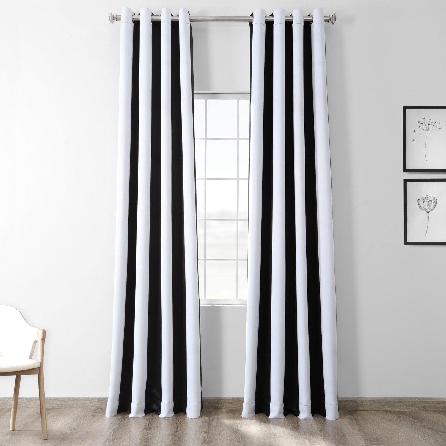 Black & White Striped Grommet Room Darkening Curtains for Bedroom & Living Room - Light Blocking Window Treatment for Better Sleep & Privacy