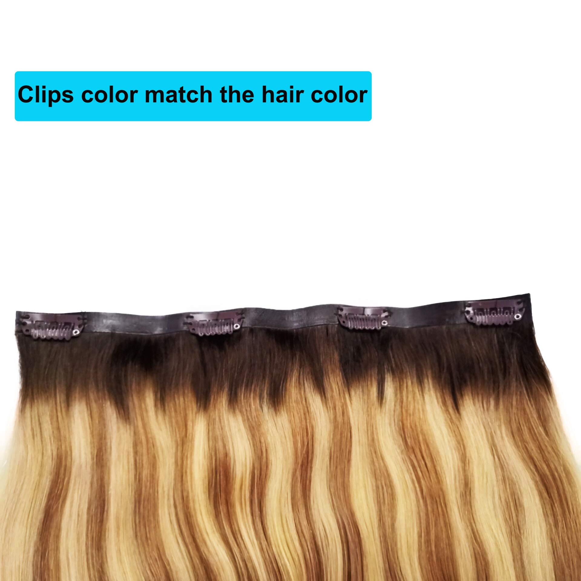 Premium Clip-In Human Hair Extensions 14 Inch - Seamless PU Skin Weft, Remy Hair, Balayage Golden Brown & #613 Bleach Blonde Highlights for Women | Natural Look for Parties, Weddings & Daily Styling
