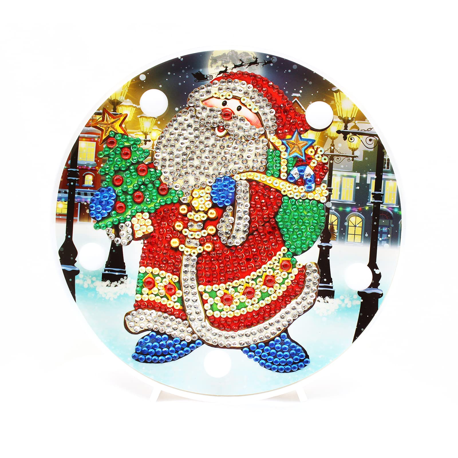 5D Diamond Painting Santa Claus LED Night Light - DIY Christmas Santa Nightstand Lamp with Battery, Crystal Art Craft for Bedroom, Desk & Table Decor | Perfect Holiday Gift & Cozy Nighttime Ambiance