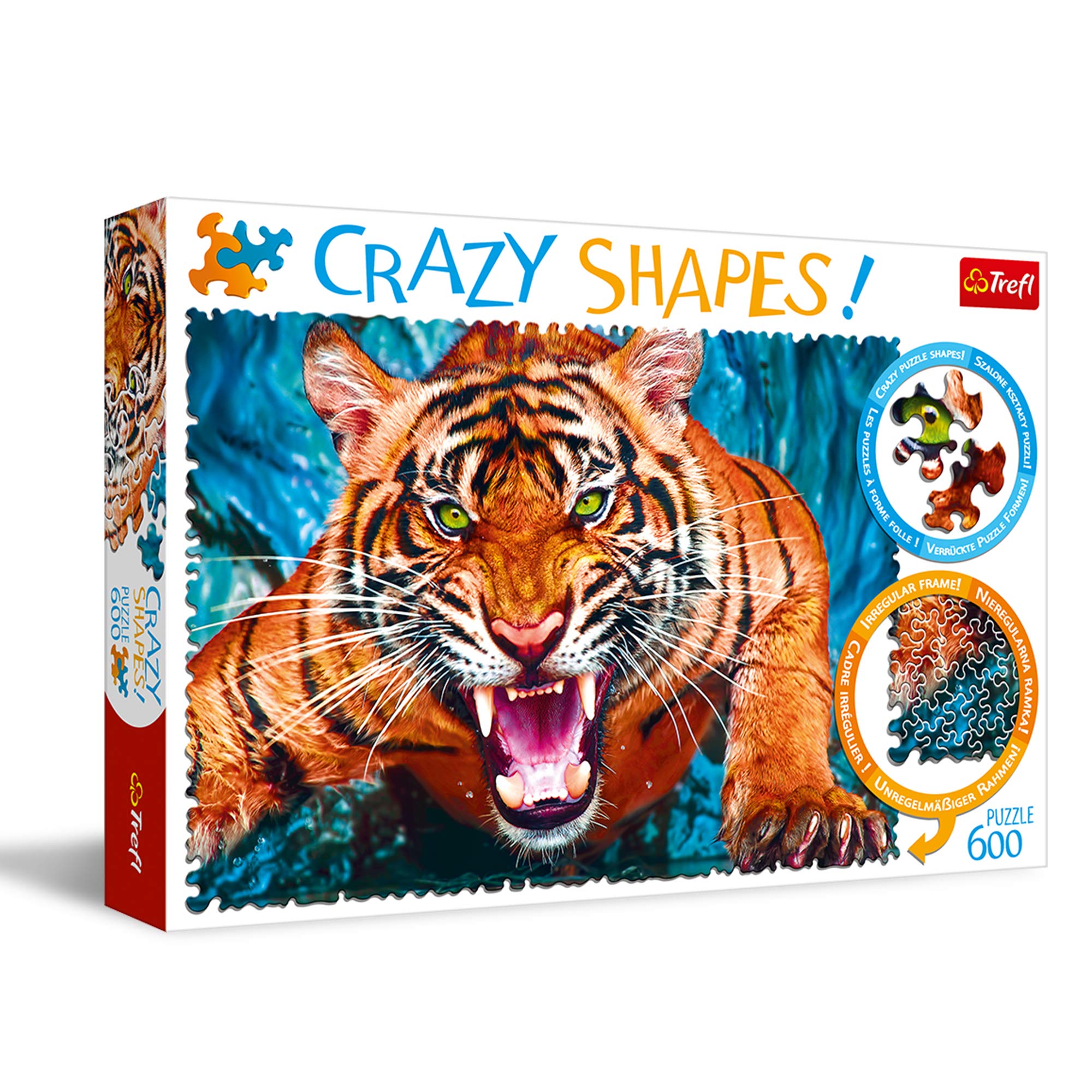 Trefl Facing a Tiger 600-Piece Jigsaw Puzzle - Unique Crazy Shapes Print, DIY Creative Fun for Adults & Kids Ages 10+ | Perfect for Family Game Nights, Stress Relief & Home Decor