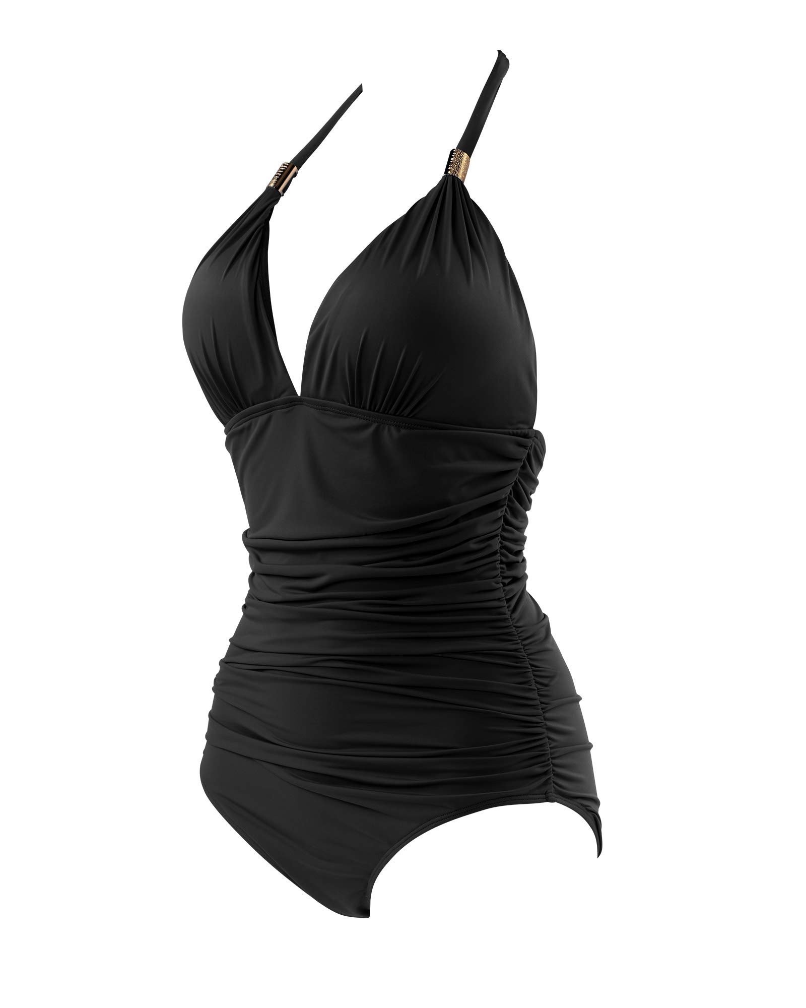 DOULAFASS Women's One Piece Swimsuit with Tummy Control - Halter V Neck Padded Bathing Suit for Swimming, Beach & Vacation