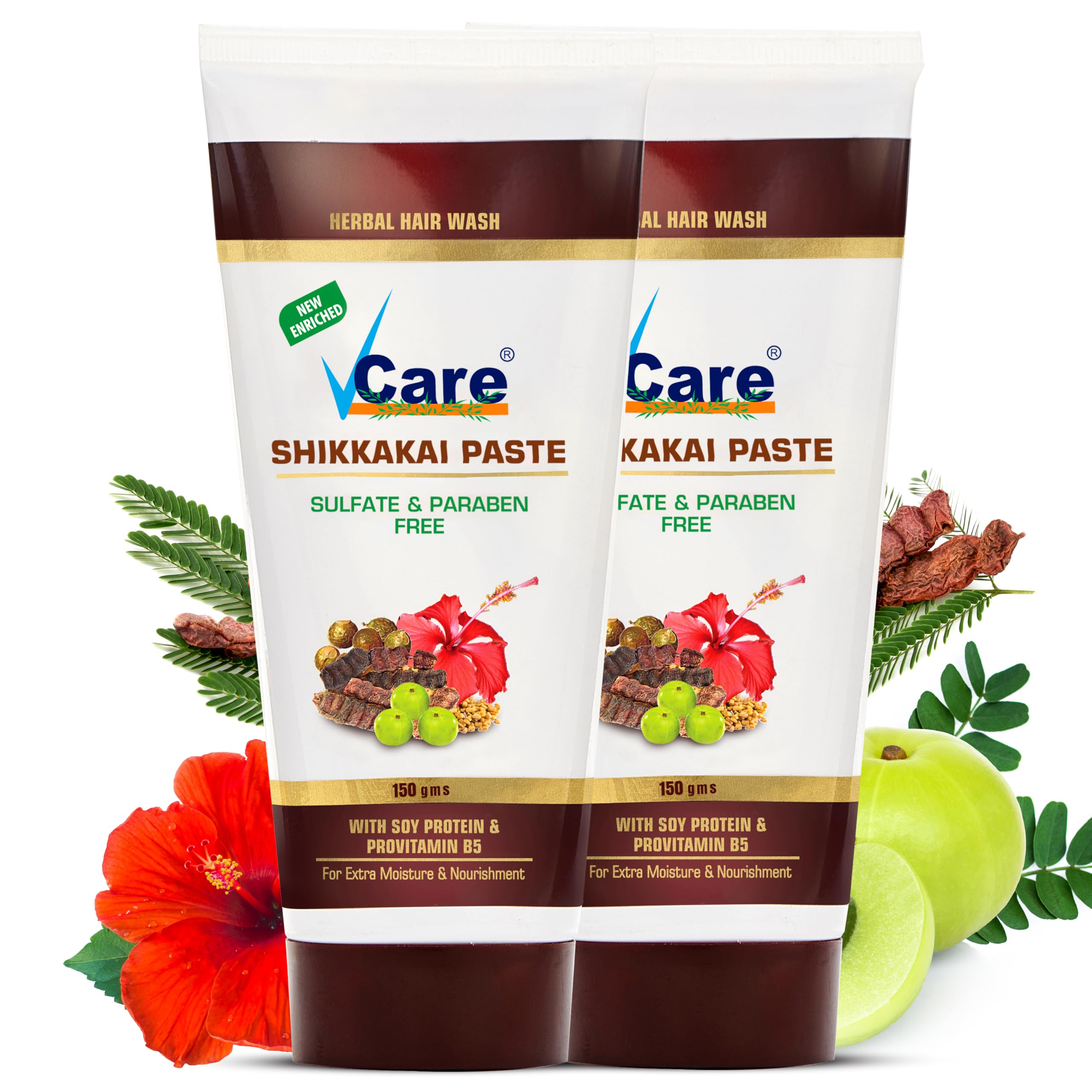 VCare Shikkakai Herbal Hair Wash Paste with Soy Protein & Provitamin B5 - Deep Moisturizing & Nourishing Natural Hair Cleanser for Dry Damaged Hair - 150g (Pack of 2) | Gentle Ayurvedic Shampoo Alternative for Daily Hair Care & Scalp Health