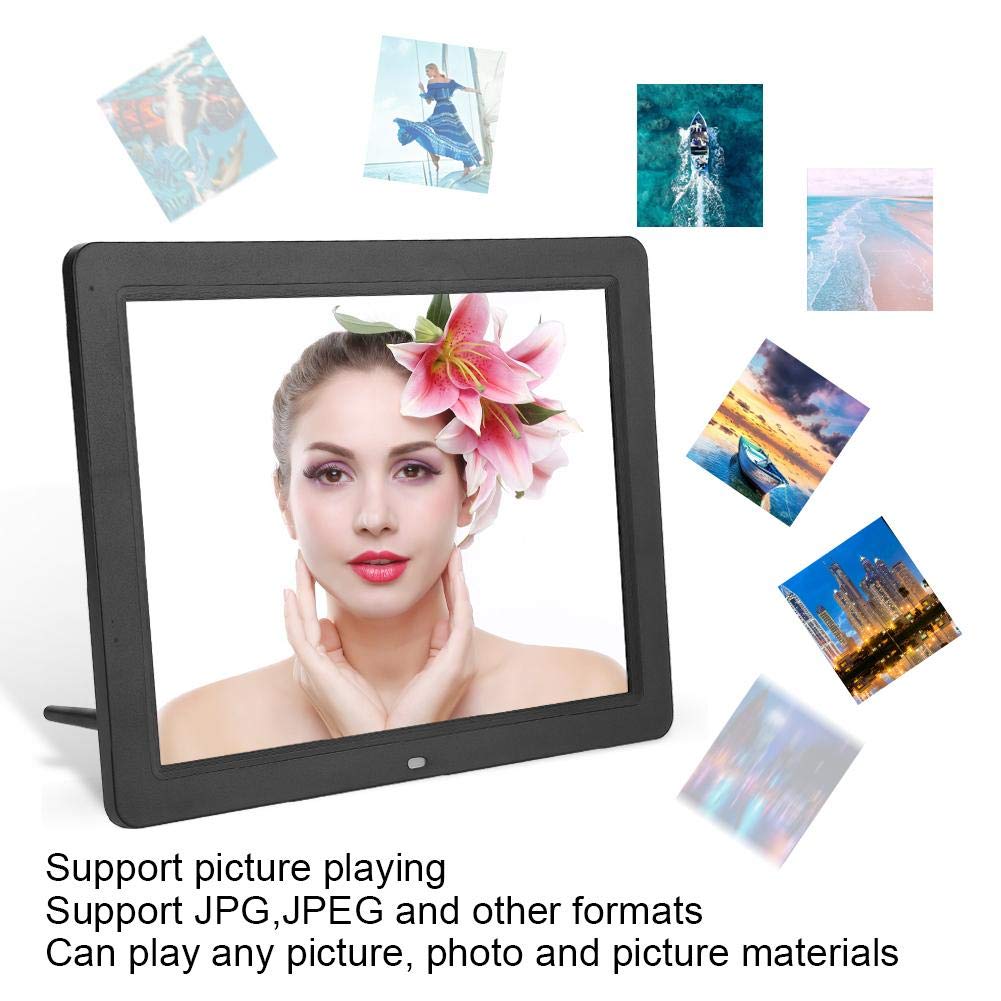 12 Inch HD Digital Photo Frame with Remote Control - 800x600 LCD Display, Alarm Clock, Calendar, MP3/MP4 Video Player (Black) - Perfect for Home Decor, Office Display & Gift Giving