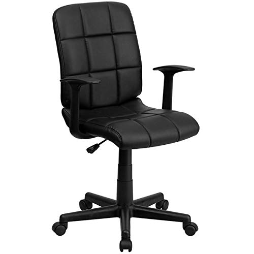 PRO&Family Mid-Back Black Quilted Vinyl Office Chair with Arms - Ergonomic Task Chair for Home Office, Computer Desk & Conference Room - Comfortable Work Chair for Long Hours Sitting