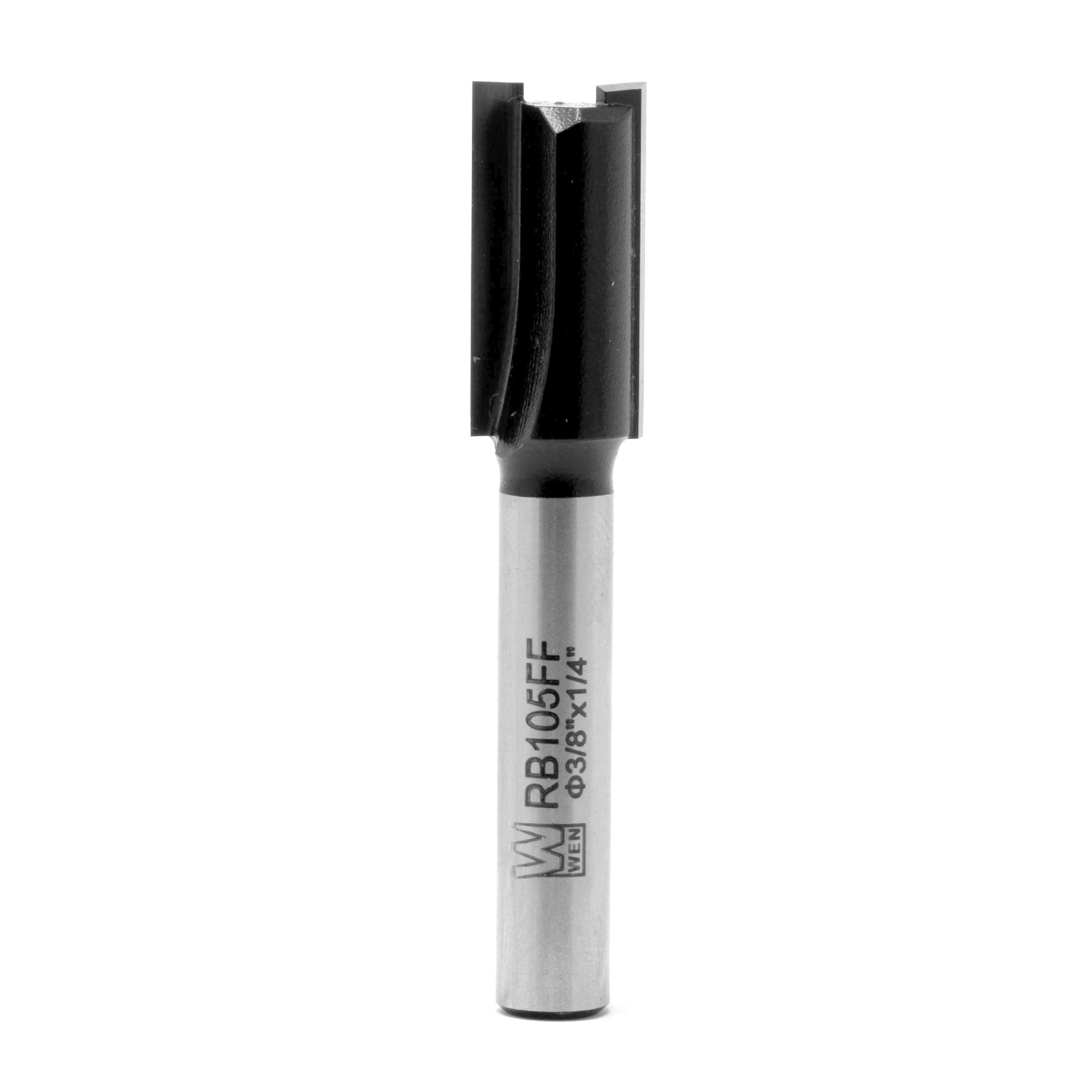 WEN RB105FF 3/8 Inch Straight 2 Flute Carbide Tipped Router Bit with 1/4 Inch Shank - Perfect for Woodworking, Cabinetry, and DIY Projects