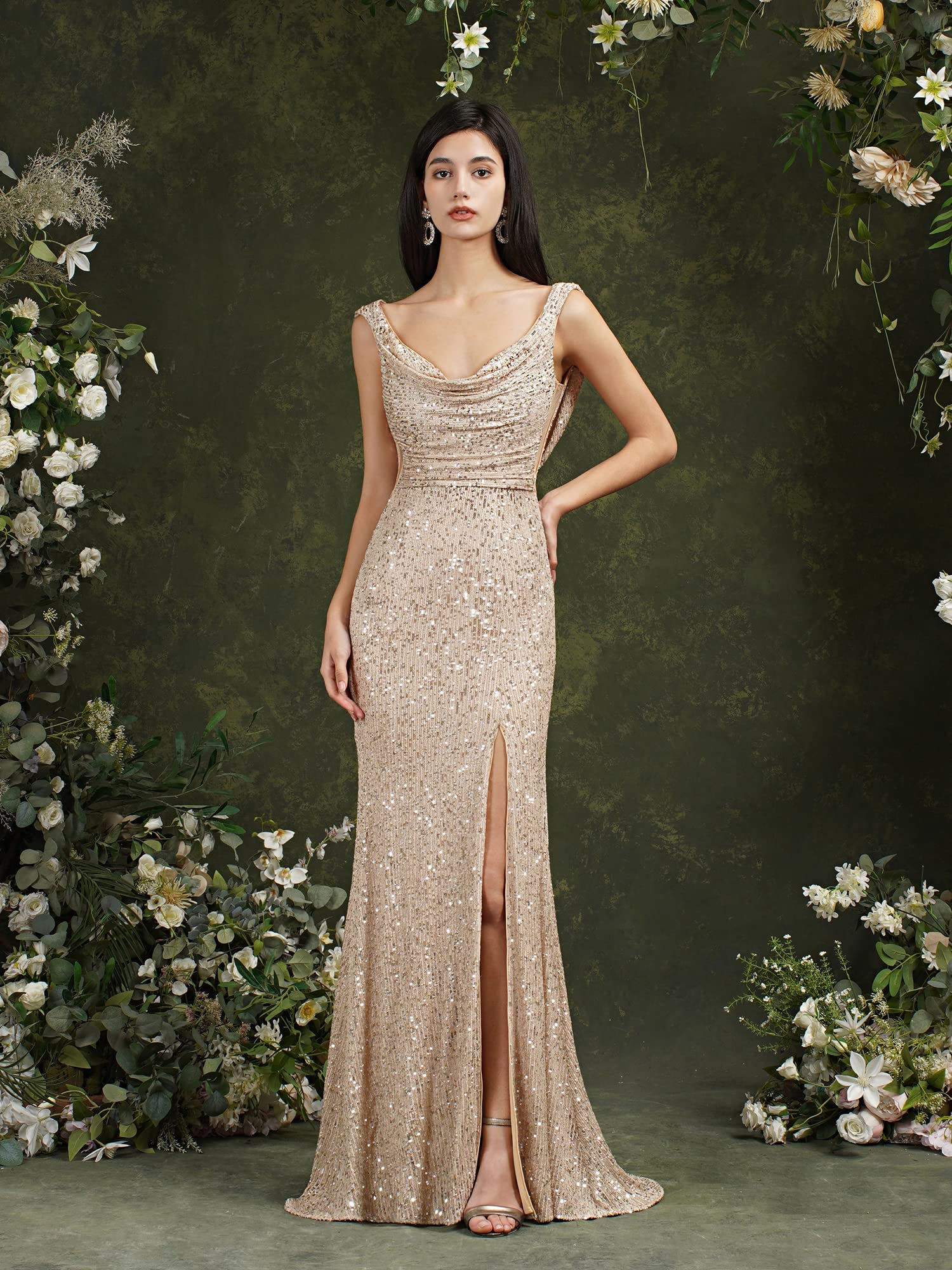 Elegant Sequin Prom Dress for Women - Long Mermaid Bridesmaid Gown, Bodycon Formal Evening Party Dress - Perfect for Homecoming, Wedding, and Special Occasions