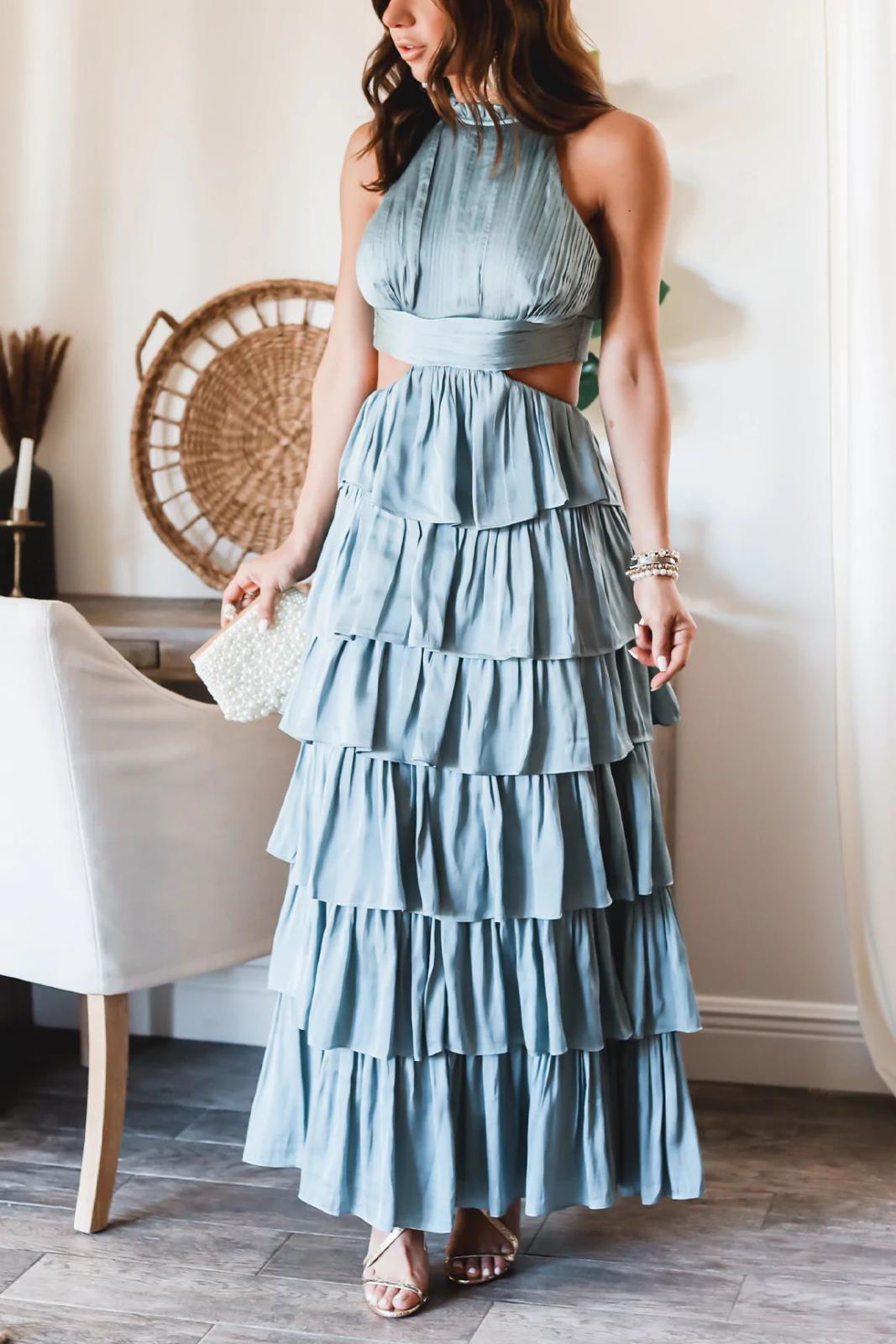 Elegant Women's Solid Color Patchwork Cake Dress - Flowy A-Line Party Dress for Weddings, Cocktails & Special Occasions