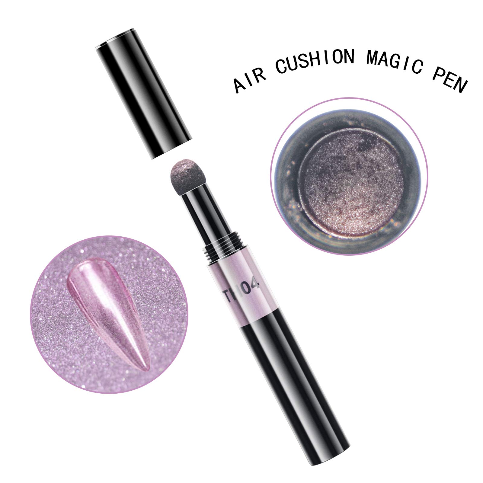 Vcedas Chrome Nail Pen - Acrylic Powder with Laser Mirror Effect, Air Cushion Magic Mirror Powder for Nail Art (Pink) | Perfect for Salon, DIY Manicures & Special Occasions