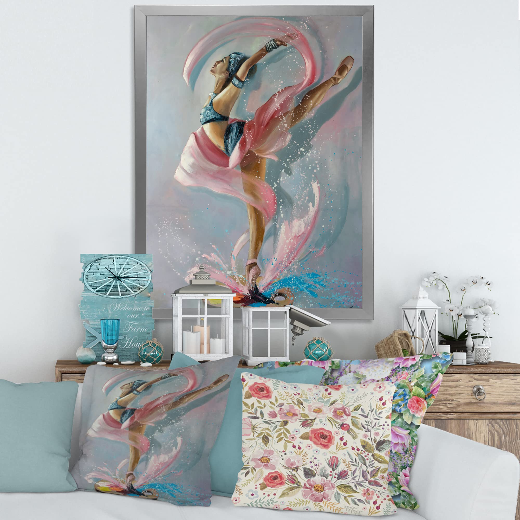 Elegant Pink Draped Woman Dancing Traditional Framed Wall Art - Perfect for Living Room, Bedroom & Office Decor