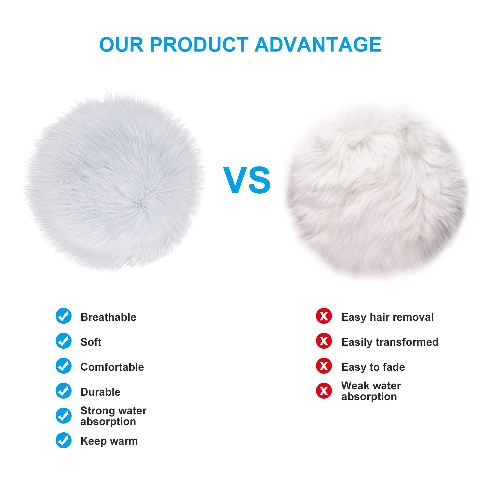 Molain 12-inch Round Faux Fur Chair Pad - Soft Fluffy Seat Cushion Cover & Carpet Mat for Living Room, Bedroom, Office - Perfect as Couch Pad, Photography Background for Jewelry (White)