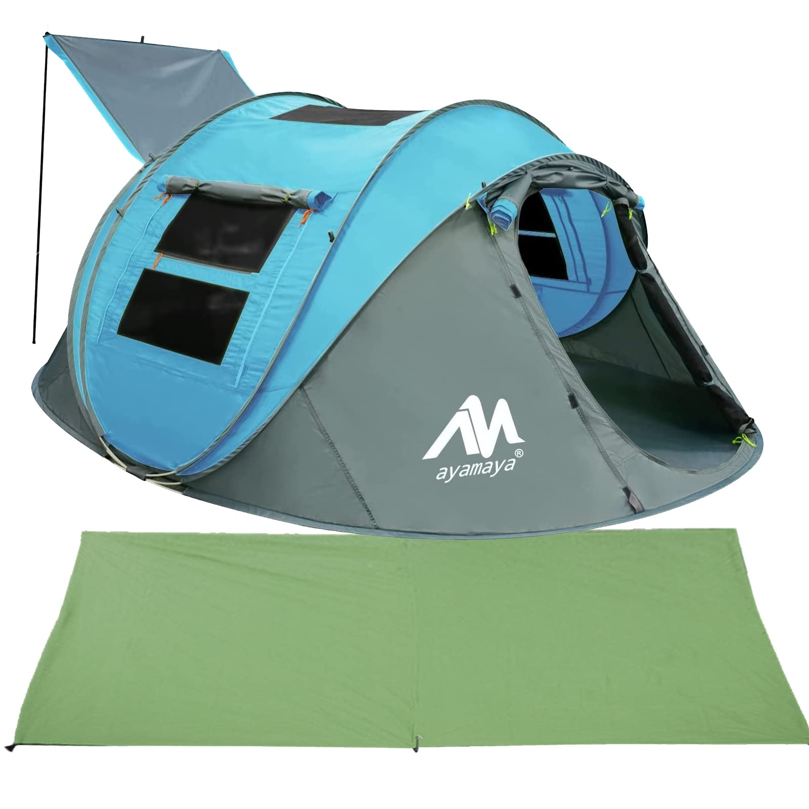 AYAMAYA 4-Person Pop Up Camping Tent with Skylight & Waterproof PU3000 Ground Cloth - 13x9FT Footprint Included for Outdoor Adventures, Hiking, and Family Camping Trips
