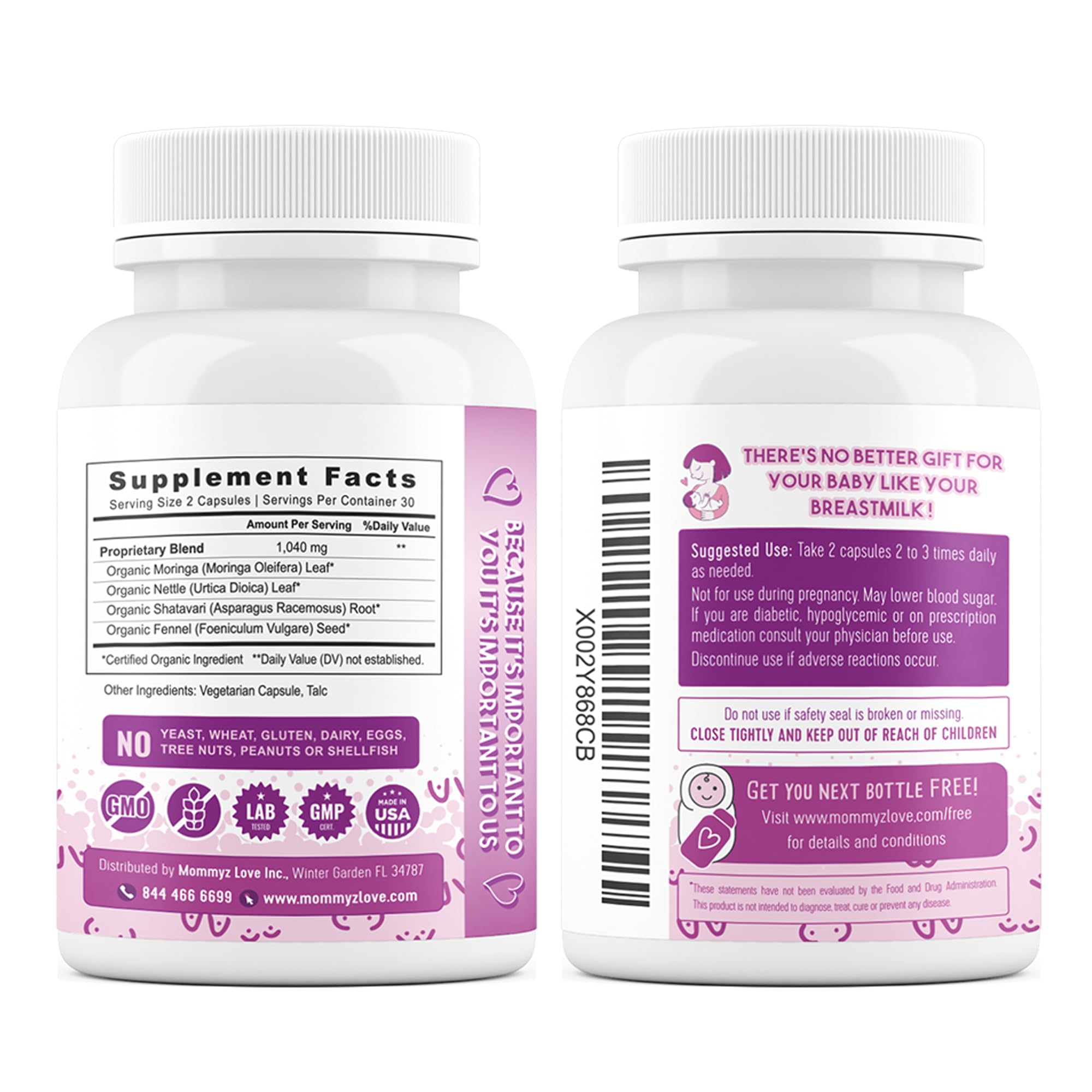 Mommyz Love Lactation Supplement with Organic Postnatal Vitamins - Supports Breast Milk Production & Postpartum Recovery - 60 Capsules - Ideal for Nursing Moms Seeking Energy Boost & Milk Supply Increase
