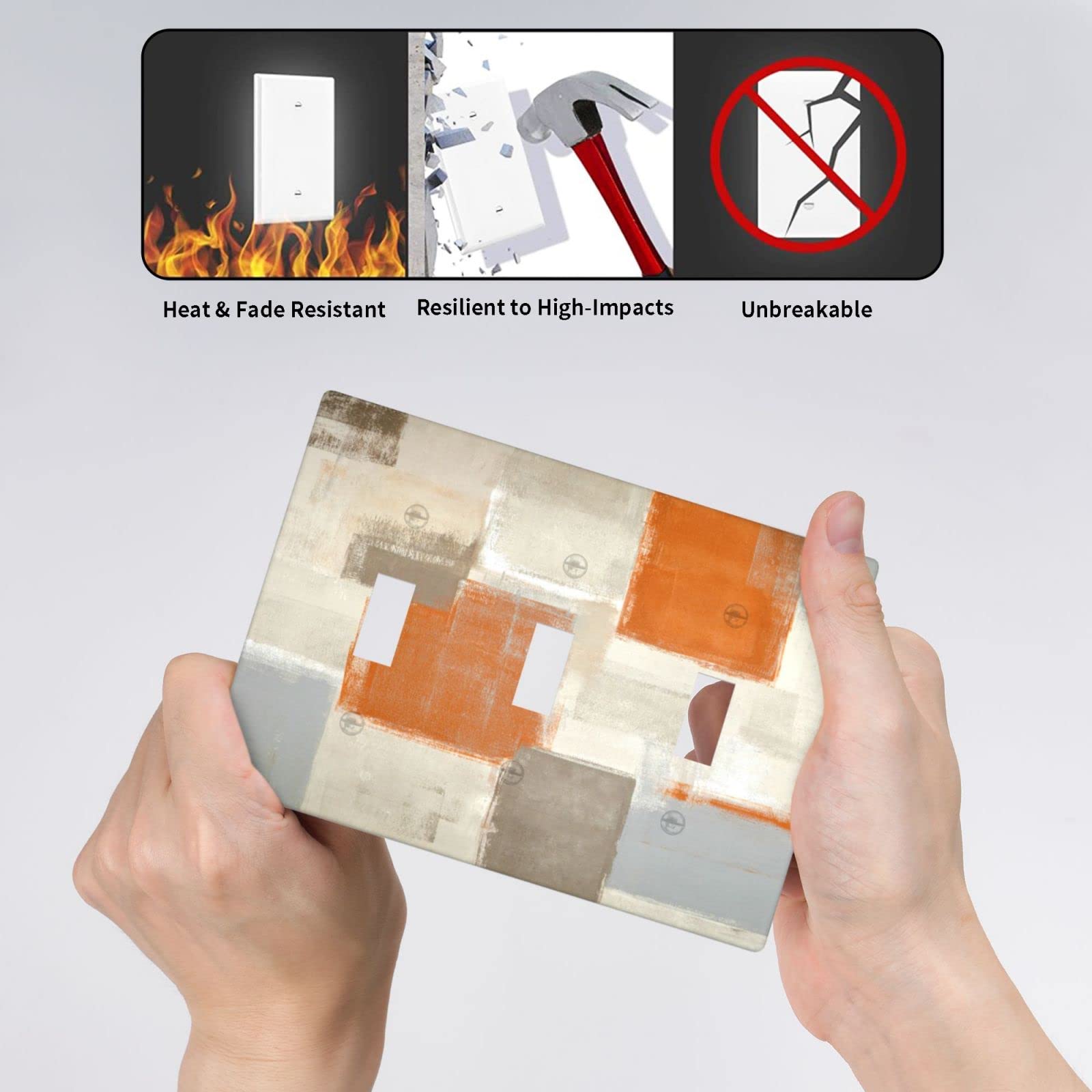 Orange & Grey Triple Toggle Light Switch Plate Cover - Decorative Wall Plates for Home, Office & School - Perfect for Modern Interior Design and Electrical Safety