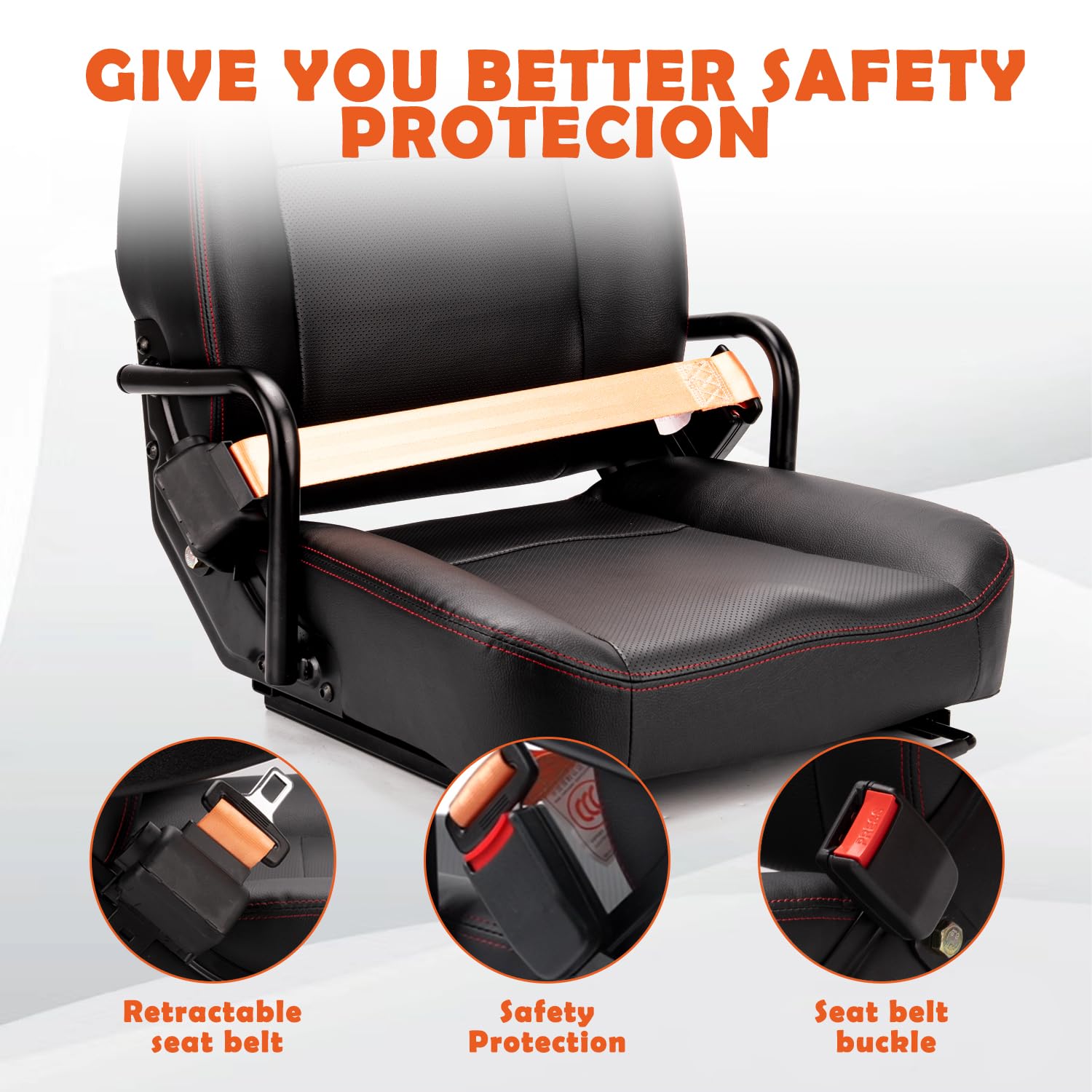 Universal Forklift Seat with Hip Restraint, Micro Switch & Safety Belt - Heavy Duty Tractor Seat for Mower, Skid Loader, Telehandler, Backhoe, Excavator - Ergonomic Design for Comfort & Safety in Construction, Farming & Industrial Equipment