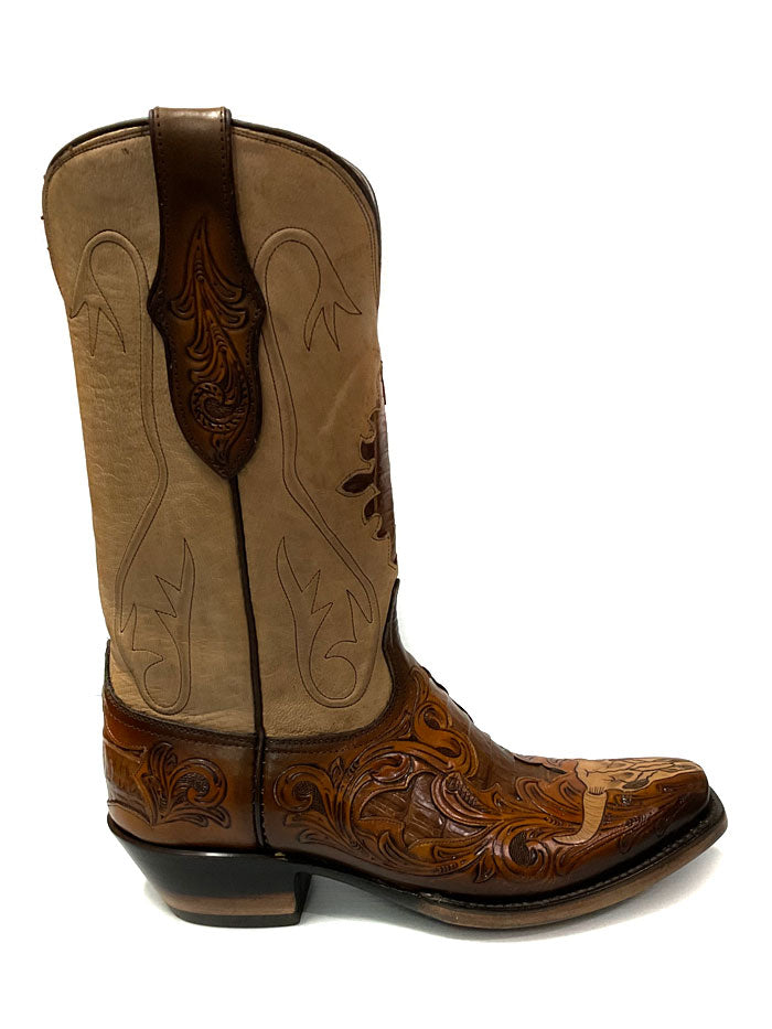 Handcrafted Black Jack MUHT 1425 Men's Bison Skull Cowboy Boots in Rich Mahogany - Perfect for Western Rodeo, Country Music Festivals & Vintage Style Outfits