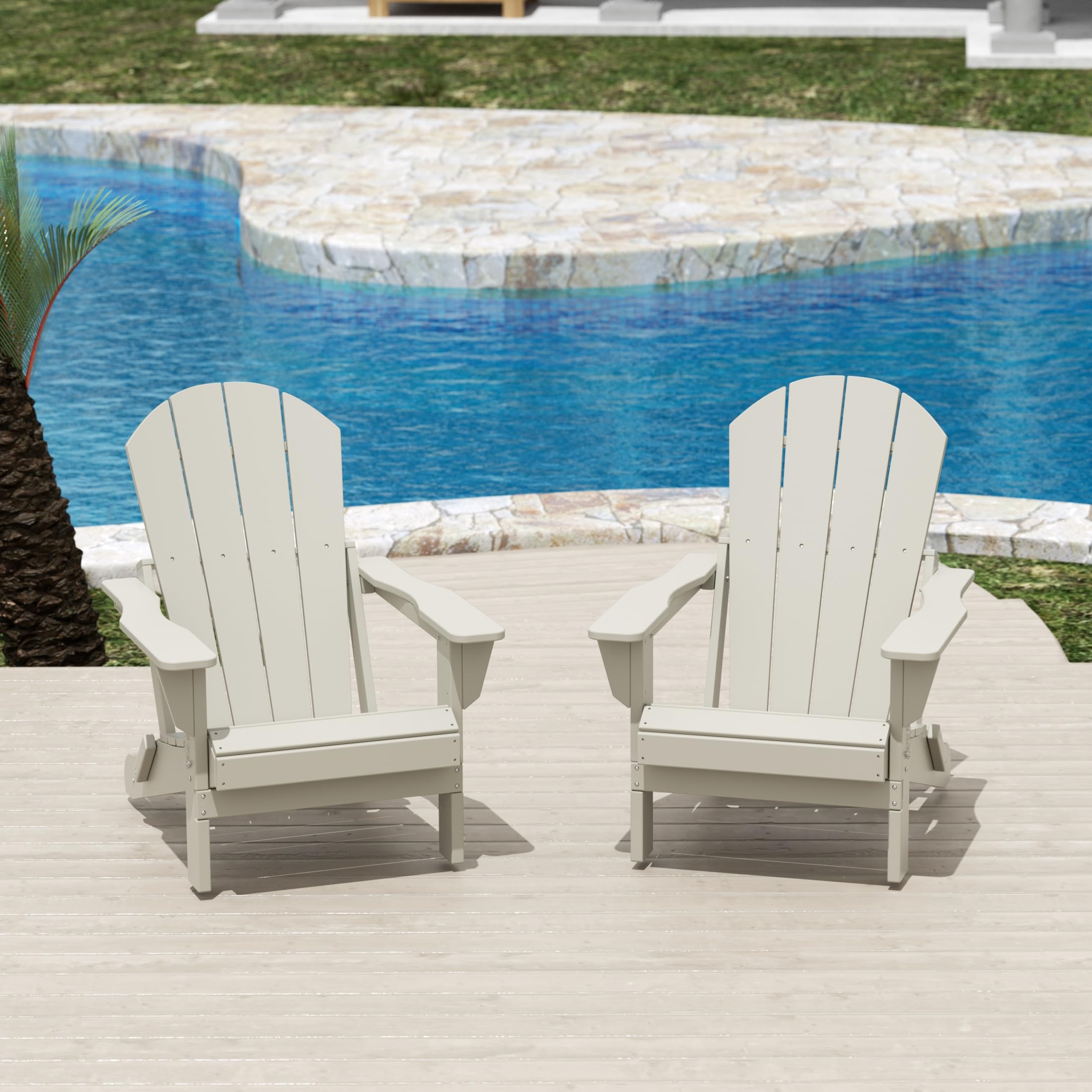 Outdoor Folding Chair - Portable Adirondack Patio Chair with All-Weather Resistant Design for Backyard, Garden, Poolside, Camping & Fire Pit Gatherings