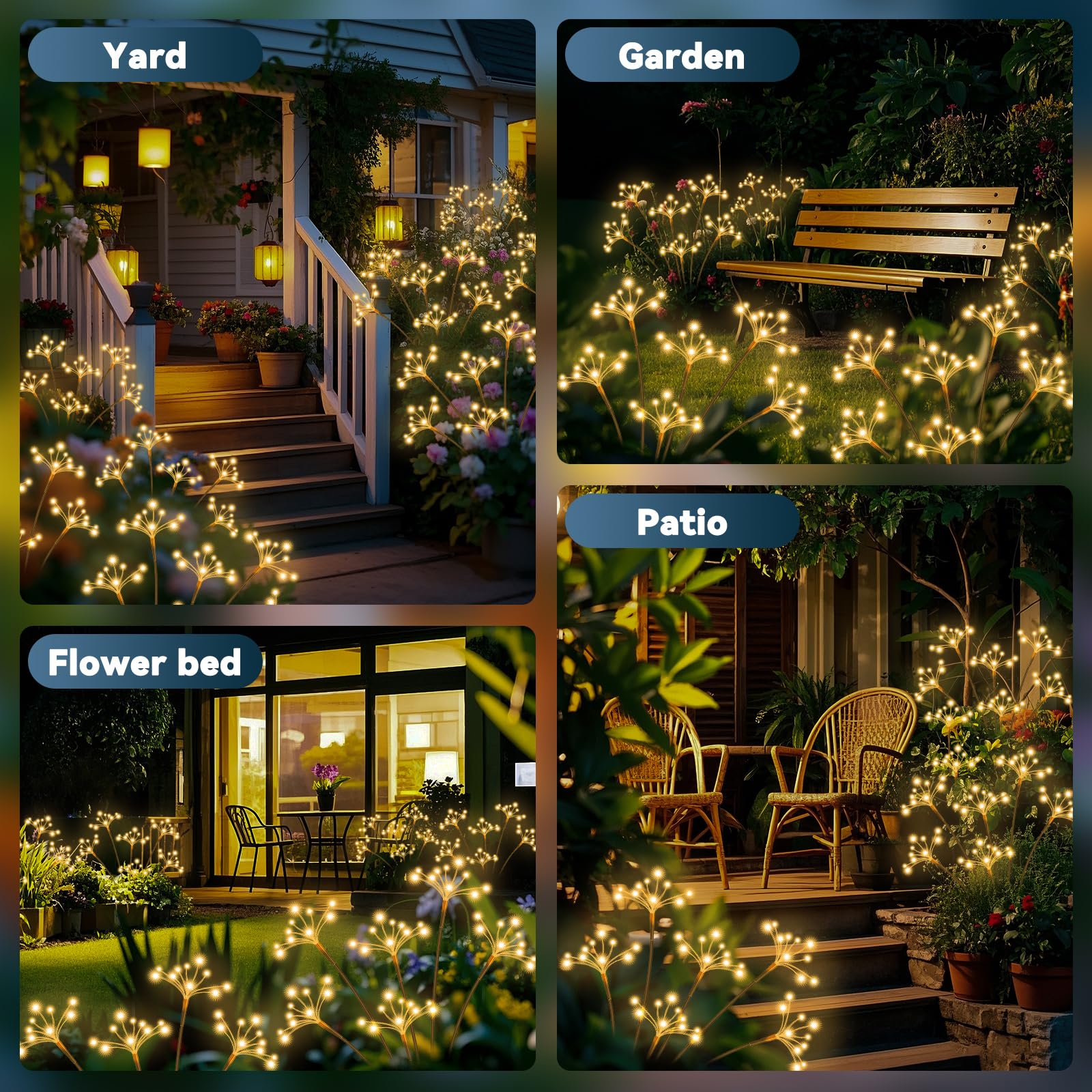2 Pack Waterproof Solar Swaying Starburst Lights - Outdoor Solar Garden Lights for Yard, Patio, Pathway - Warm White LED Firework Decor for Landscape & Nighttime Ambience