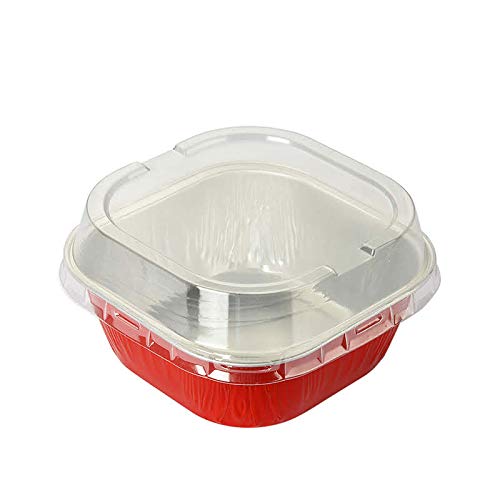 KitchenDance 4 Inch Square Baking Pan with Snap-On Lid - 8 oz Aluminum Food Storage Container - Oven, Freezer & Microwave Safe - Perfect for Meal Prep, Catering, Restaurants & Home Baking (Set of 1000, Red) - Great for Storing Leftovers, Freezing Meals & Baking Brownies