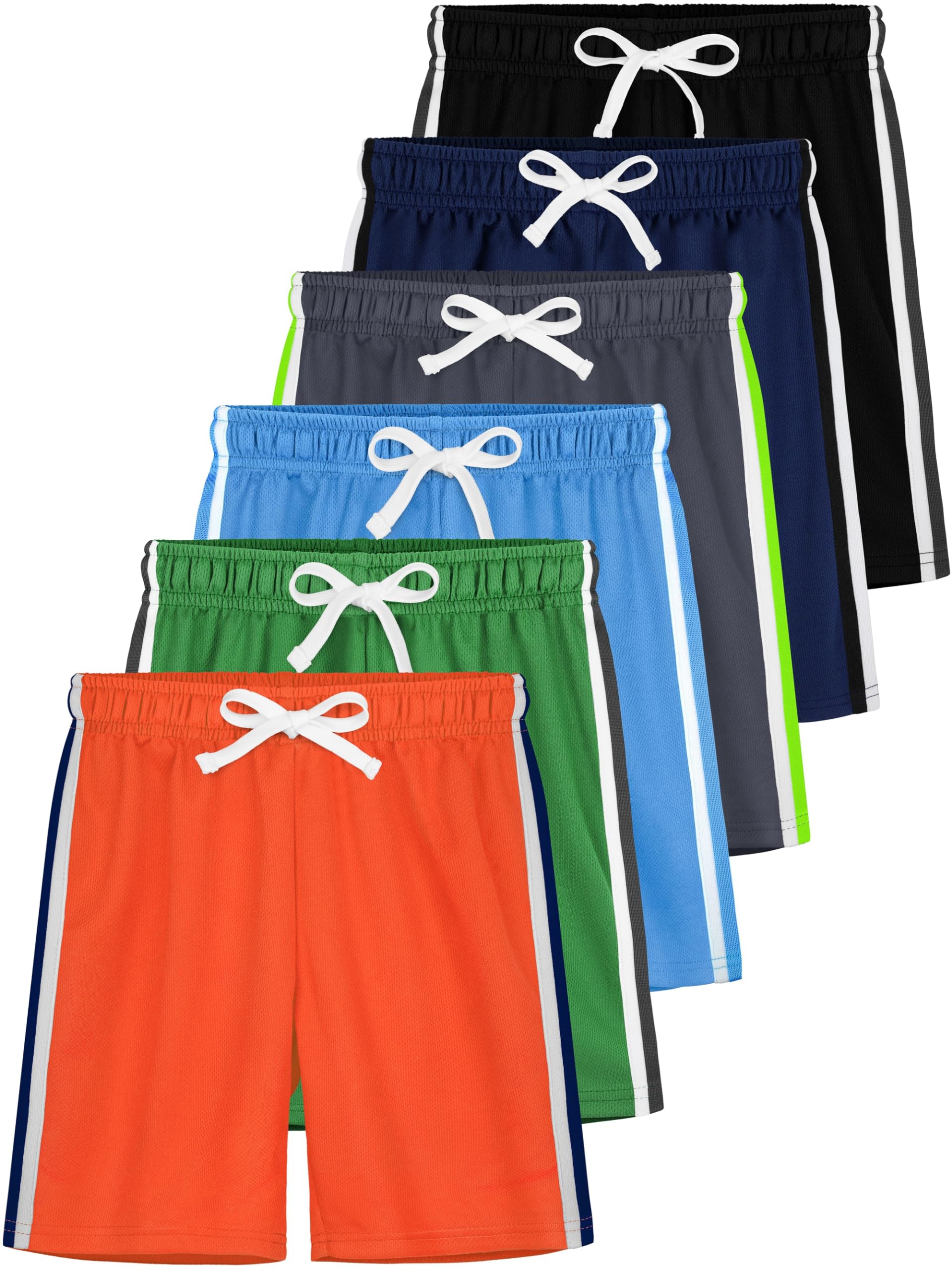 6 Pack Boys' Athletic Shorts - Quick Dry Mesh Basketball Soccer Gym Shorts for Toddlers & Kids - Perfect for Summer Sports & Outdoor Play
