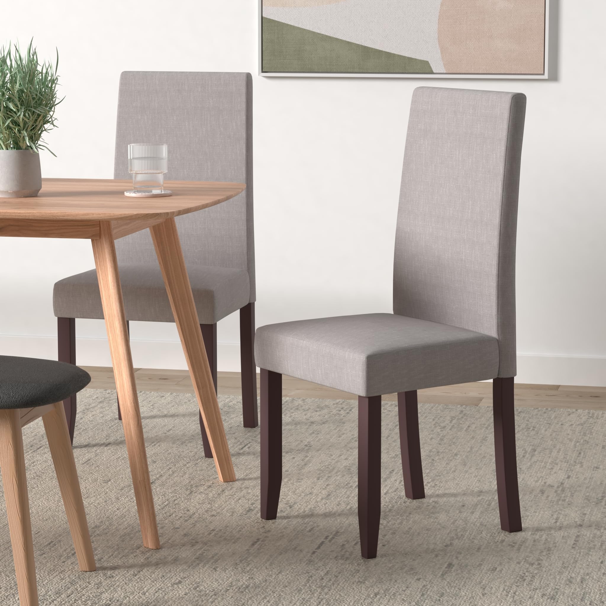 SIMPLIHOME Acadian Parson Dining Chairs Set of 2 - Solid Wood Frame, Linen-Look Upholstery in Dove Grey - Transitional Style Dining Room Chairs 22.4