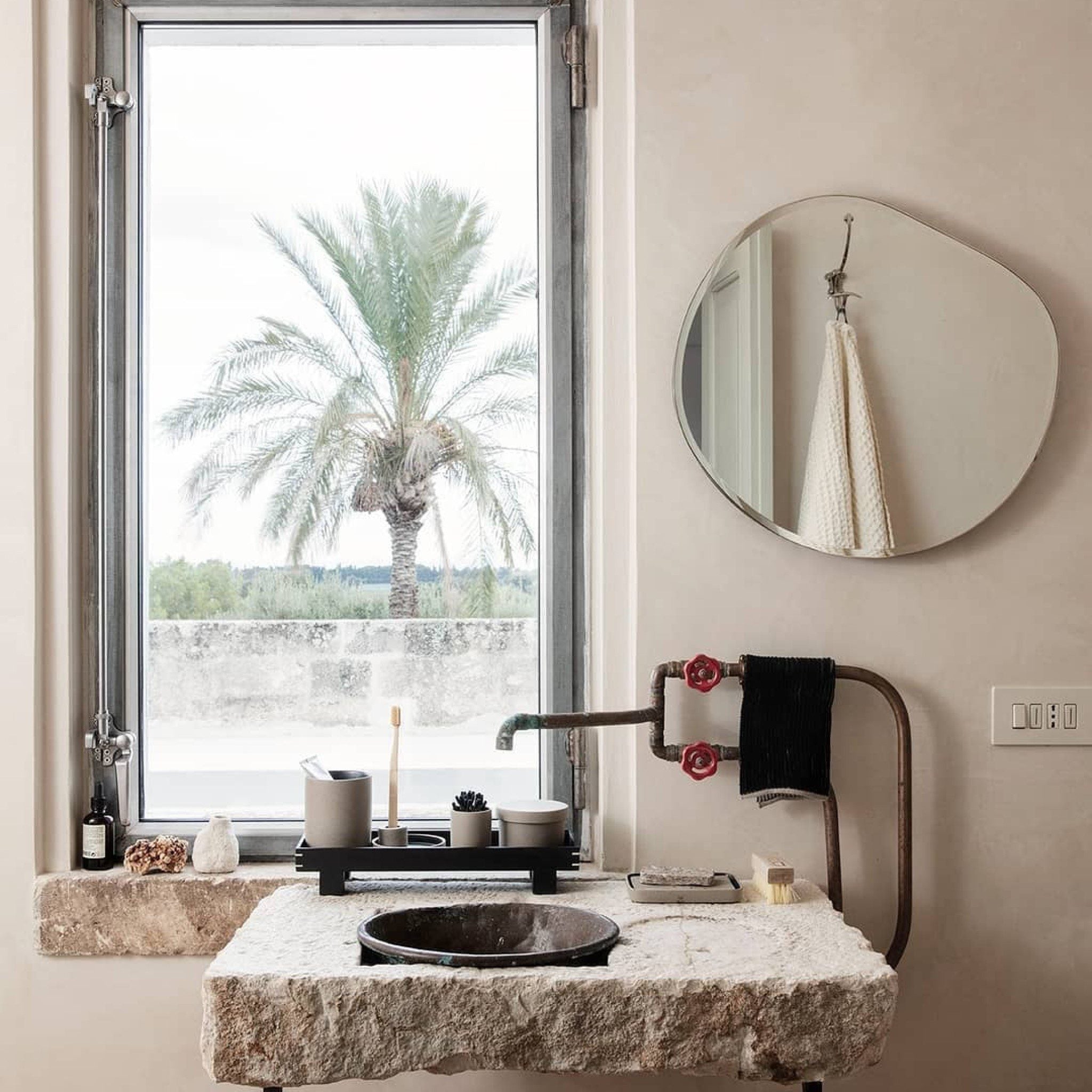 FERM LIVING Pond Mirror XL - Large Round Brass Wall Mirror for Bathroom, Living Room & Bedroom Decor - Elegant Home Accent for Modern Interior Design