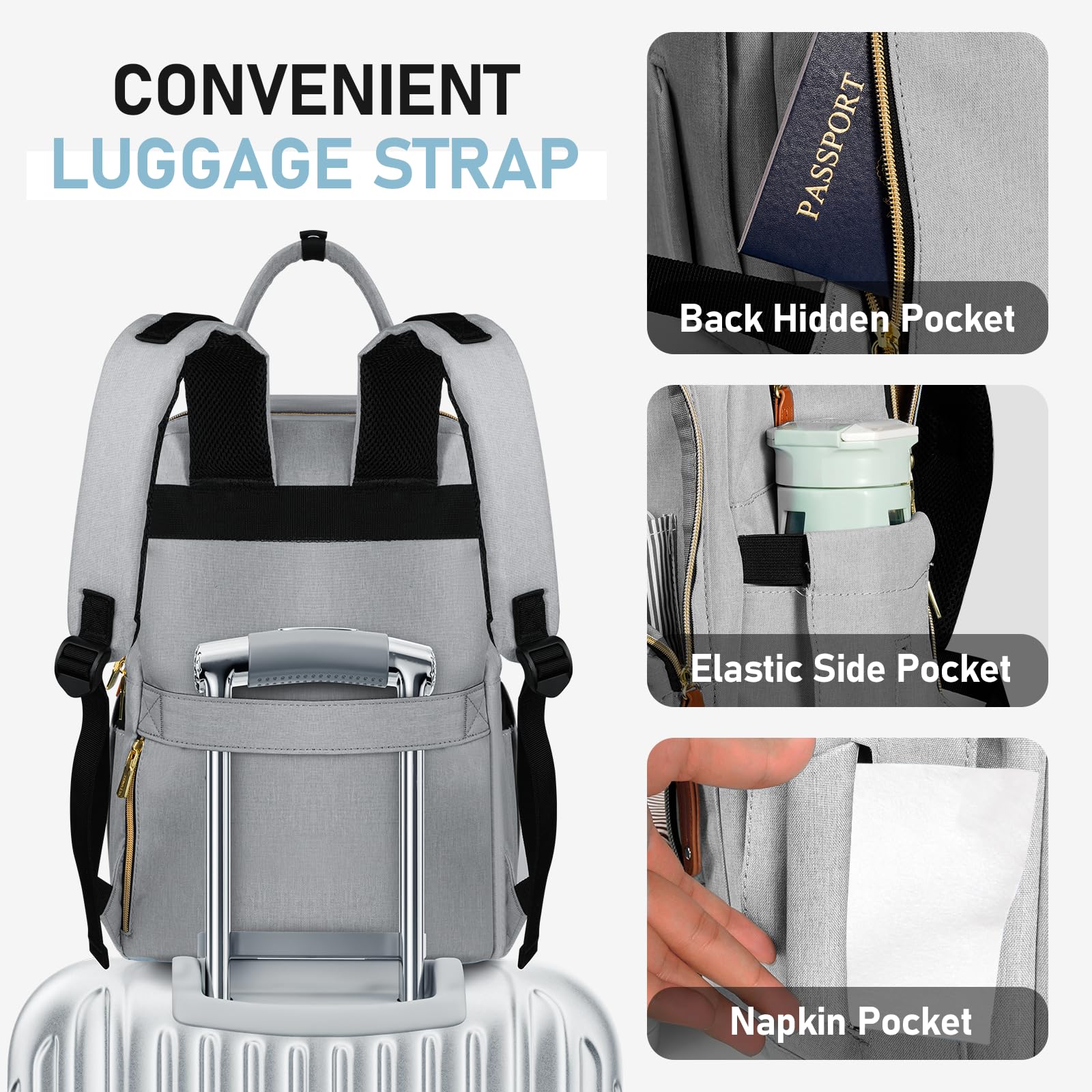 Anti-Theft Laptop Backpack for Women - 15.6 Inch USB Charging Travel Backpack, Stylish College & Business Computer Bag for Office, Teacher, Nurse - Perfect for Work, School & Daily Commute (Grey)