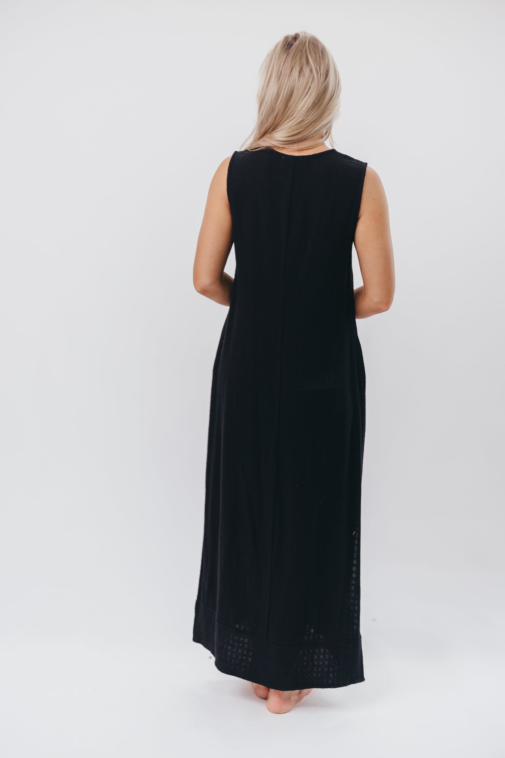 How Sweet It Is Sleeveless Linen Blend Maxi Dress in Black - Bump Friendly Maternity Wear for Summer Beach Vacations & Outdoor Events