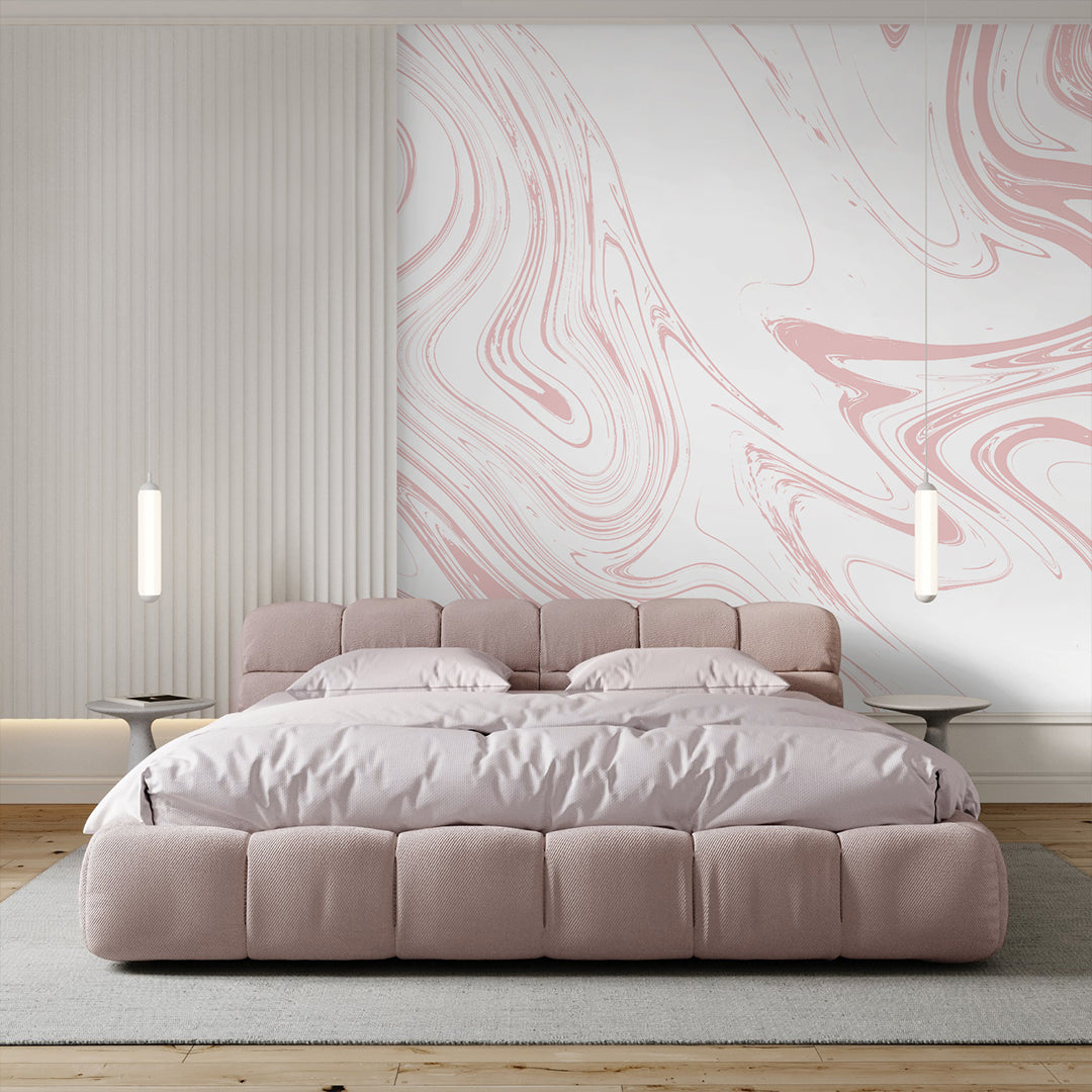 White Pink Marble Wall Mural AM057 - Self-Adhesive Peel and Stick Wallpaper for Home & Office Decor - Perfect for Living Room, Bedroom, Kitchen Backsplash