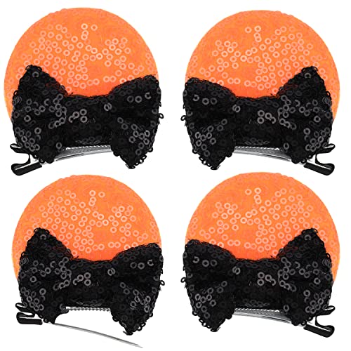 2 Pairs Mouse Ears Hair Clips - Cute Bow Hair Barrettes for Disney Theme Birthday Party Favors, Costume Accessories & Dress Up (Orange) - Perfect for Halloween, Cosplay, Character Parties & Photo Props