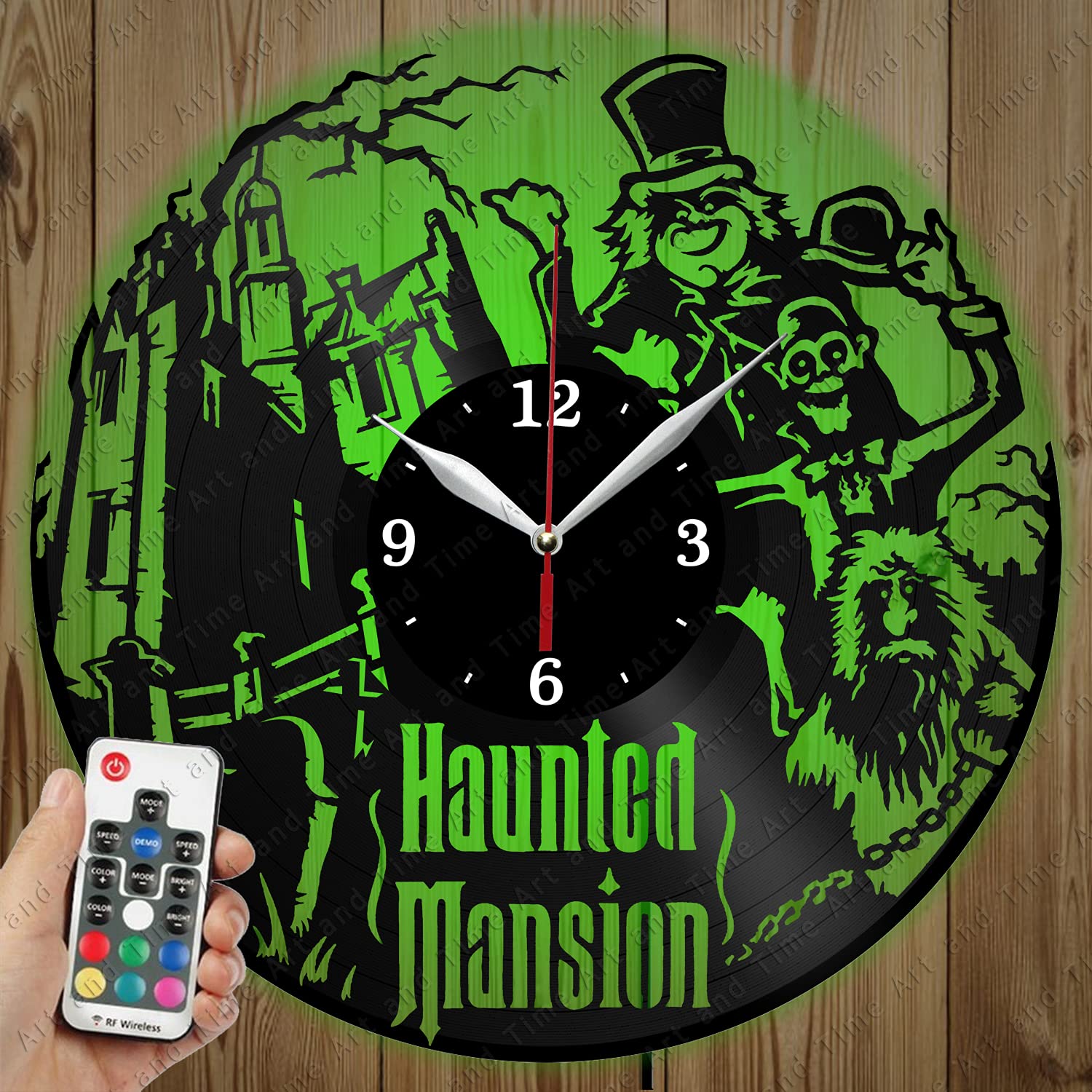 Haunted Mansion LED Vinyl Record Wall Clock - Custom Personalized Light-Up Home Decor - Unique Art Gift for Disney Fans & Horror Enthusiasts - Perfect for Living Room, Bedroom, or Halloween Party Decoration