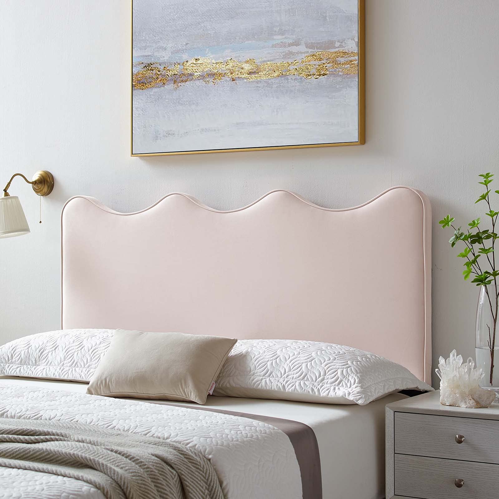 Modway Athena Performance Velvet Headboard - Pink Full/Queen Size Bed Frame Headboard for Bedroom Decor, Luxury Upholstered Headboard with Soft Velvet Fabric (Perfect for Master Bedroom, Guest Room & Apartment Decor)
