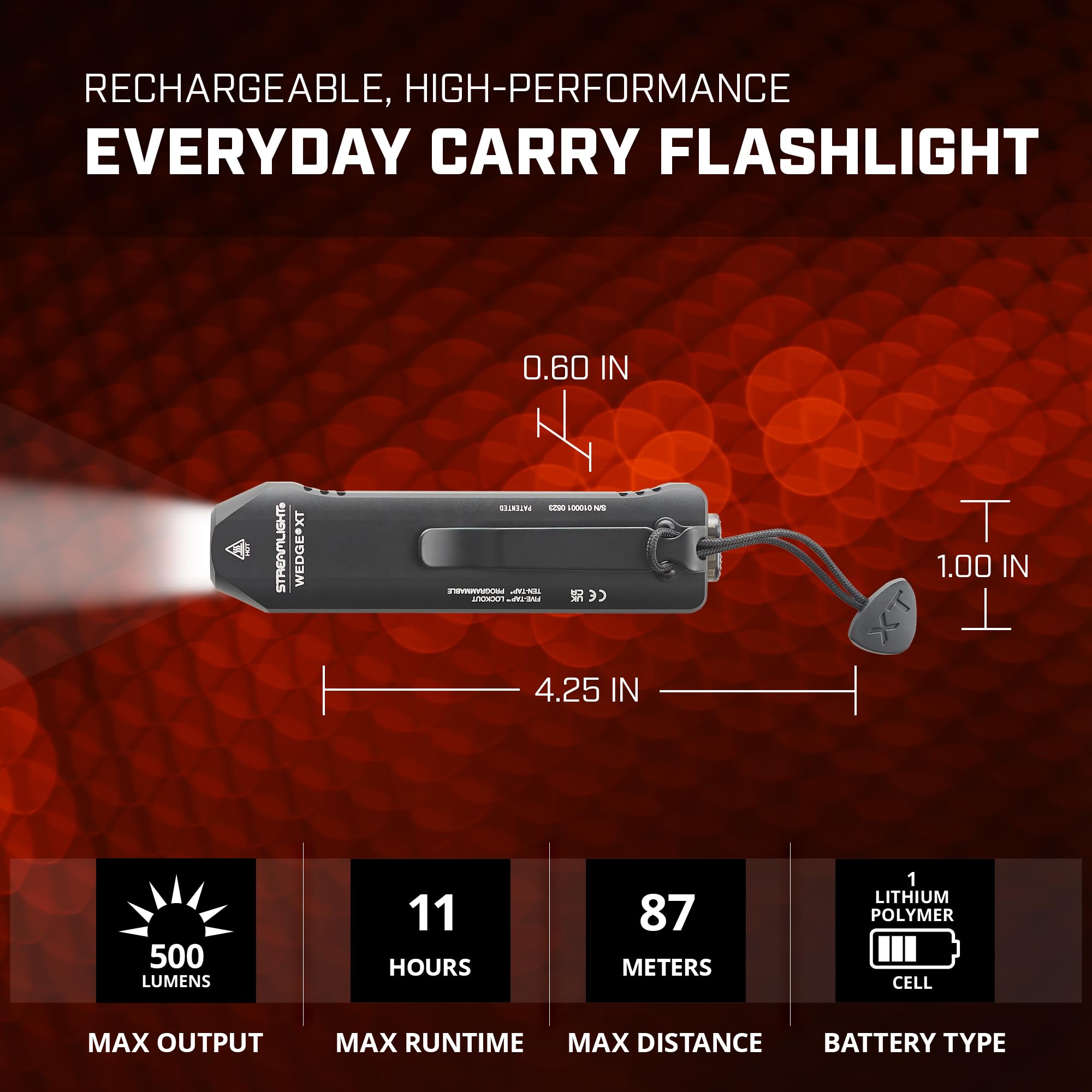 Streamlight 88812 Wedge XT 500-Lumen Ultra-Slim EDC Flashlight with USB-C Charging & Pocket Lanyard - Perfect for Everyday Carry, Camping, Hiking & Emergency Use - Black