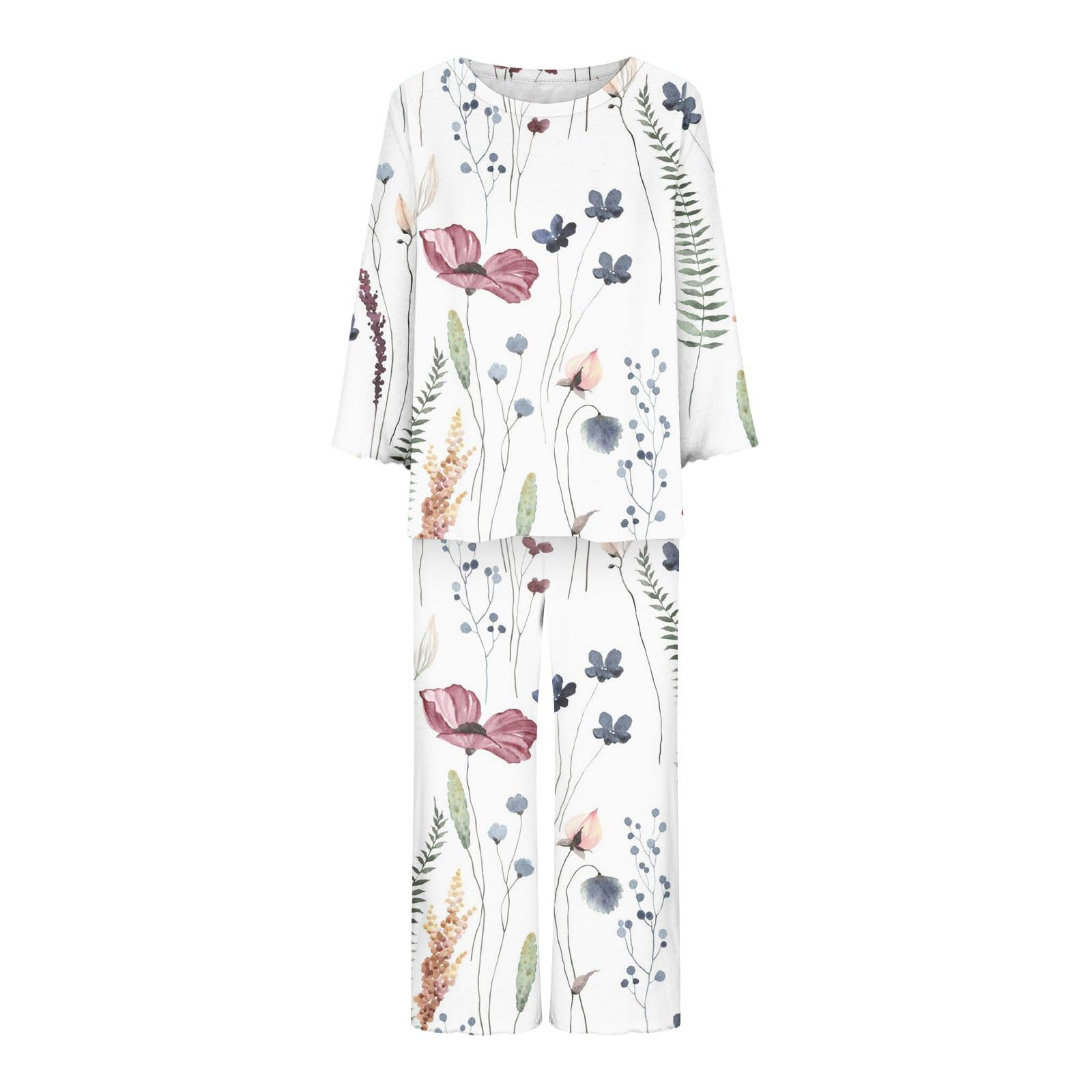 2024 Women's Summer Two Piece Sets - Long Sleeve T-Shirt & Capri Pants Printed Lounge Wear Outfits | Casual Comfort, Streetwear & Vacation Style