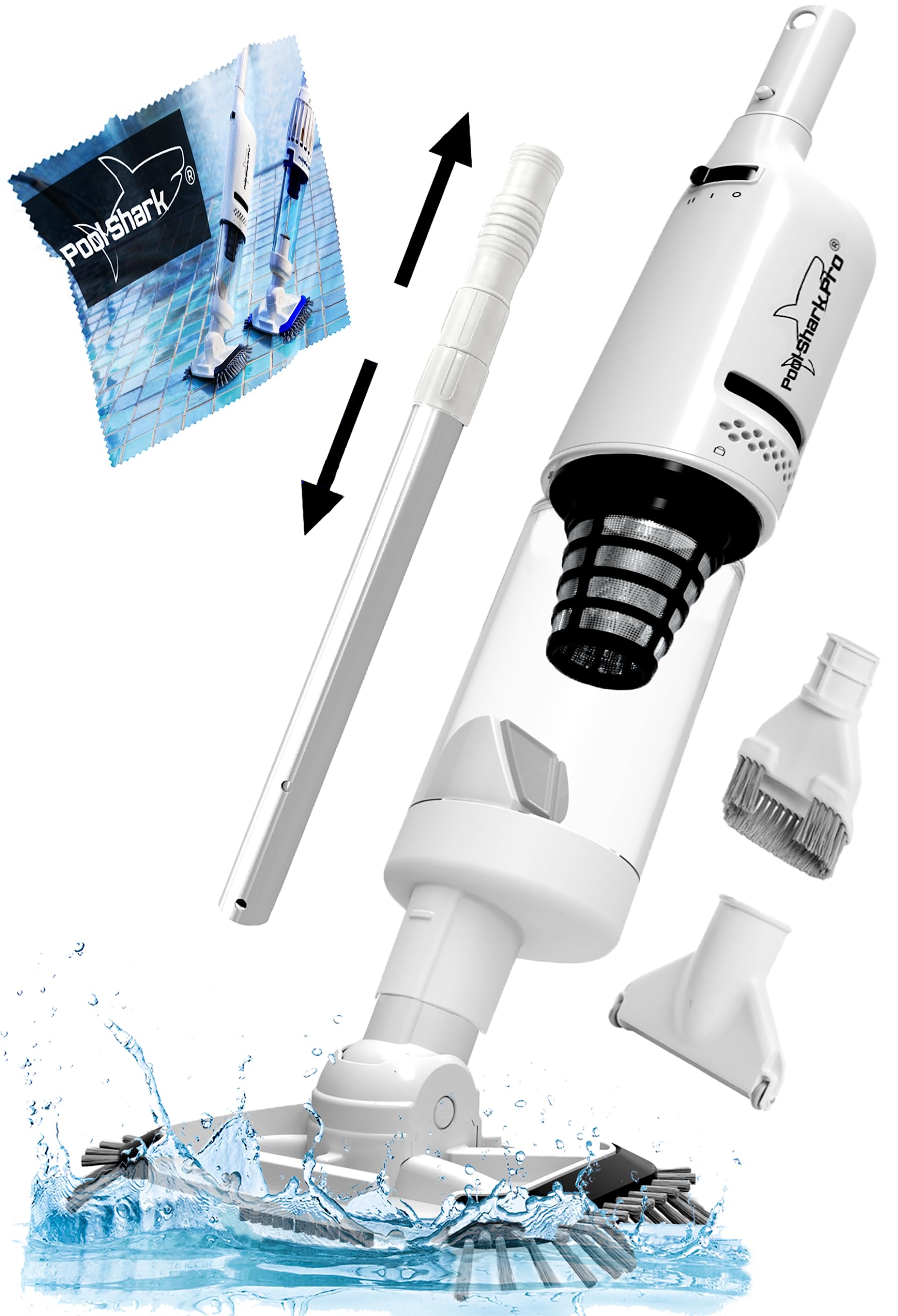Pool Shark PRO Cordless Pool Vacuum Cleaner - 1.5H Runtime, 3-in-1 Multi-Surface Cleaner with Strong Suction for Inground & Above Ground Pools | IPX8 Waterproof, Large Debris Tank | Ideal for Leaves, Sand & Small Debris Removal