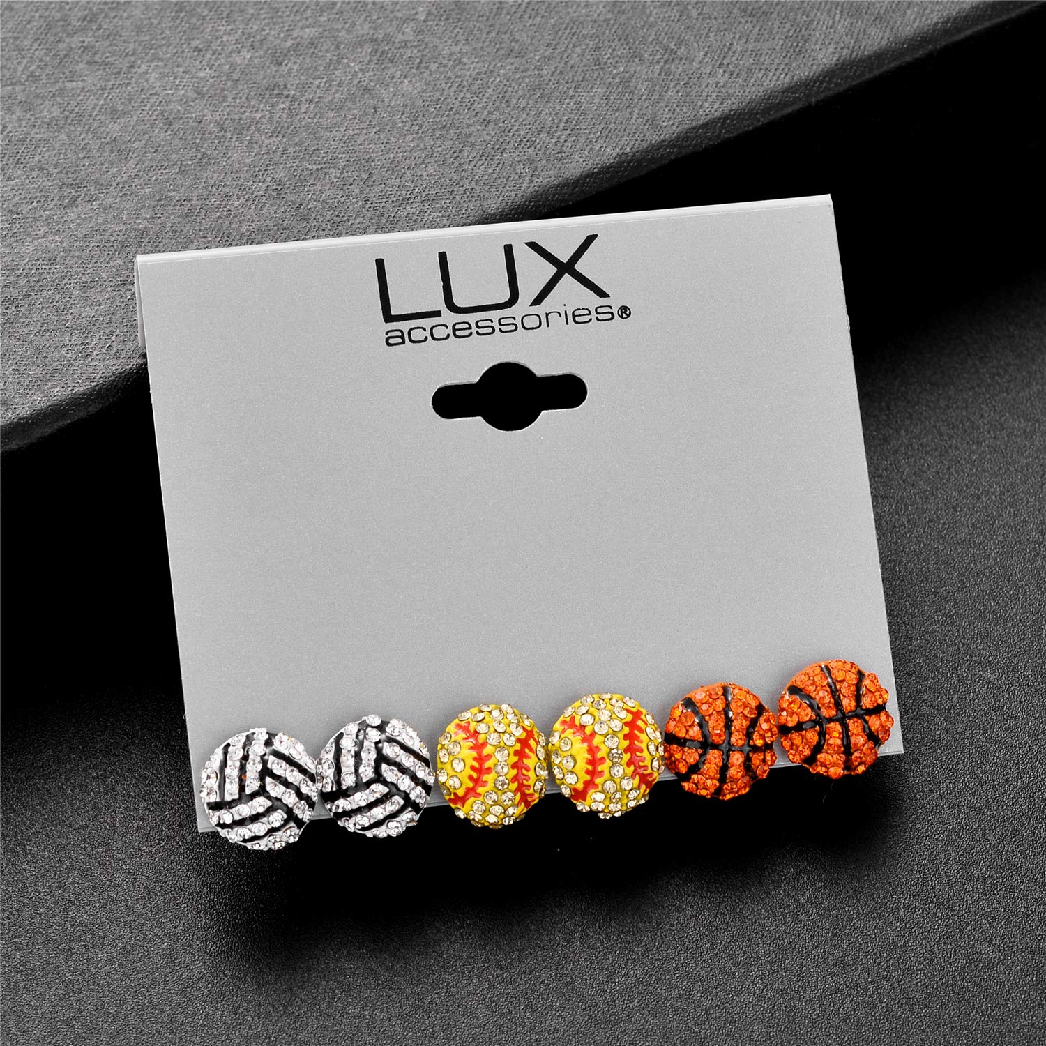 Lux Accessories White Black Stripes Sports Stud Earrings Set (3pc) - Perfect for Soccer, Baseball, Basketball Games & Casual Wear