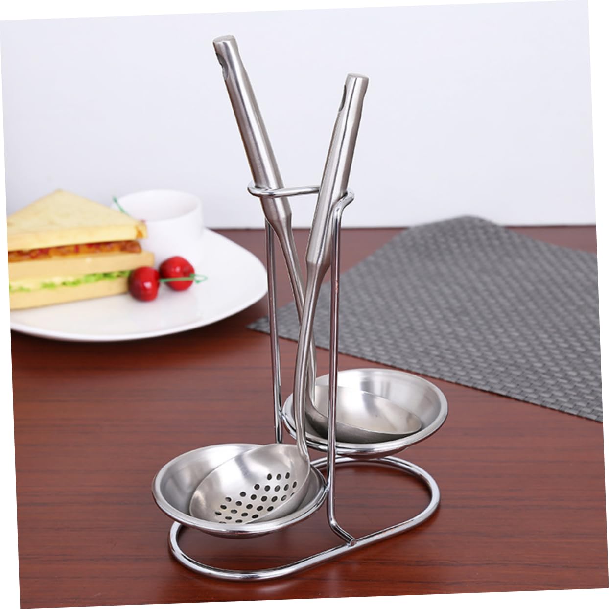 Premium Stainless Steel Spoon Rest & Ladle Holder - Vertical Long Handle Kitchen Tool for Soup, Cooking & Serving - Perfect for Stovetop, Countertop & Dining Table Use