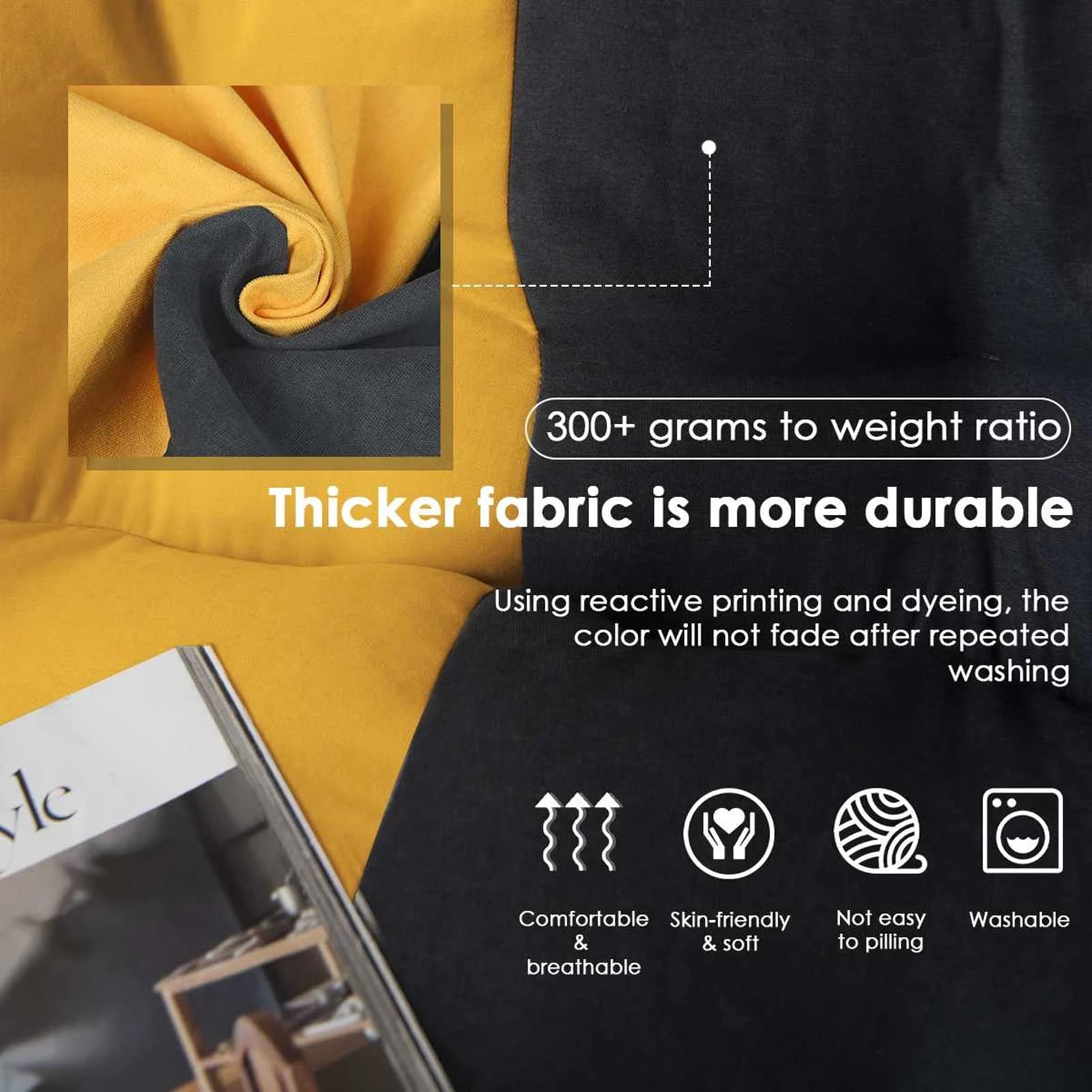 Premium Washable Cotton Linen Bean Bag Chair Cover Only (No Filler) - Extra Large Durable Zippered Sofa Beanbag Cover for Adults & Kids in Yellow - Perfect for Living Room, Bedroom, Dorm, and Playroom Decor