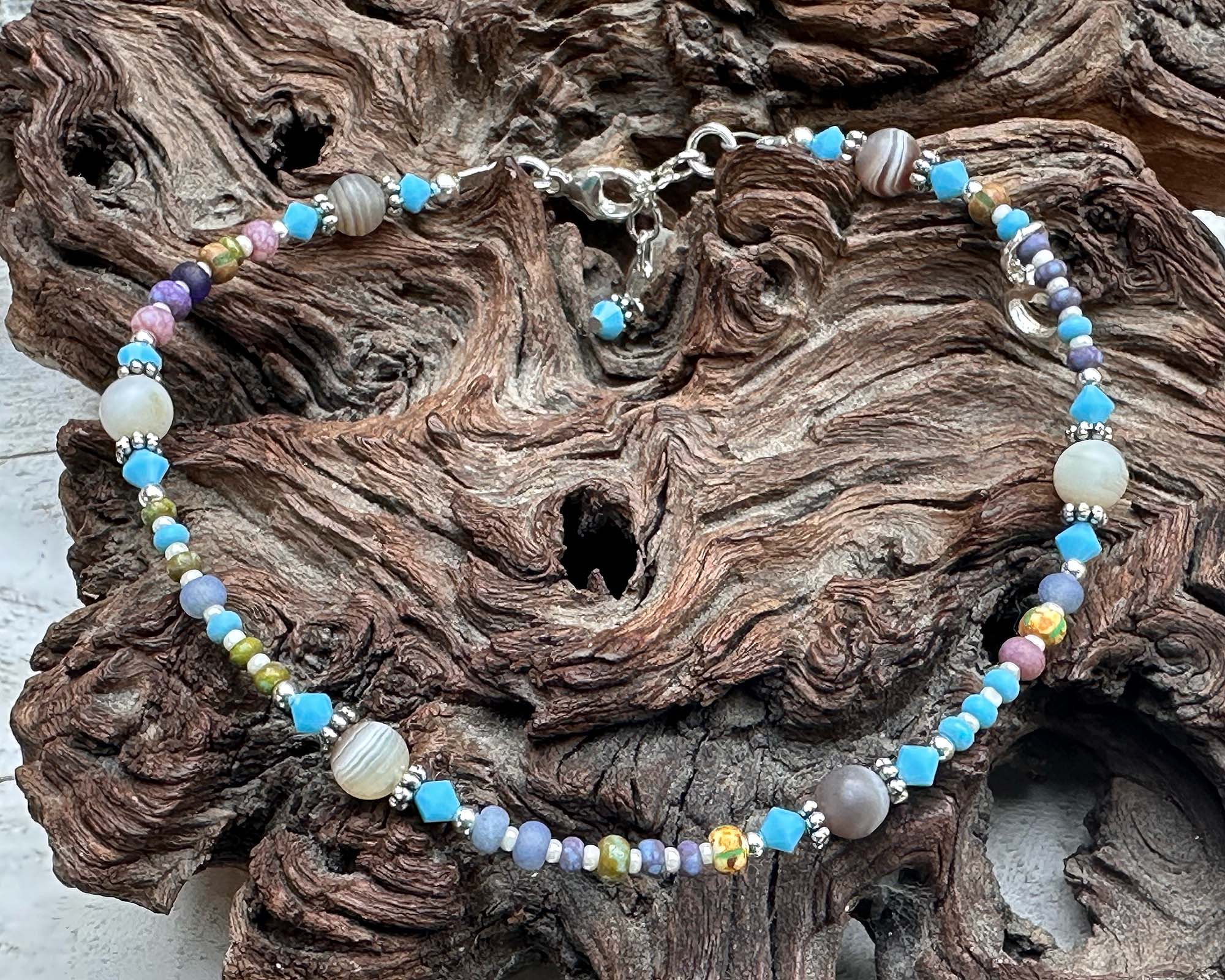 Handmade Desert Sky Blue Beaded Anklet - Adjustable Bohemian Ankle Bracelet for Women - Perfect for Beach, Festival, and Summer Outfits